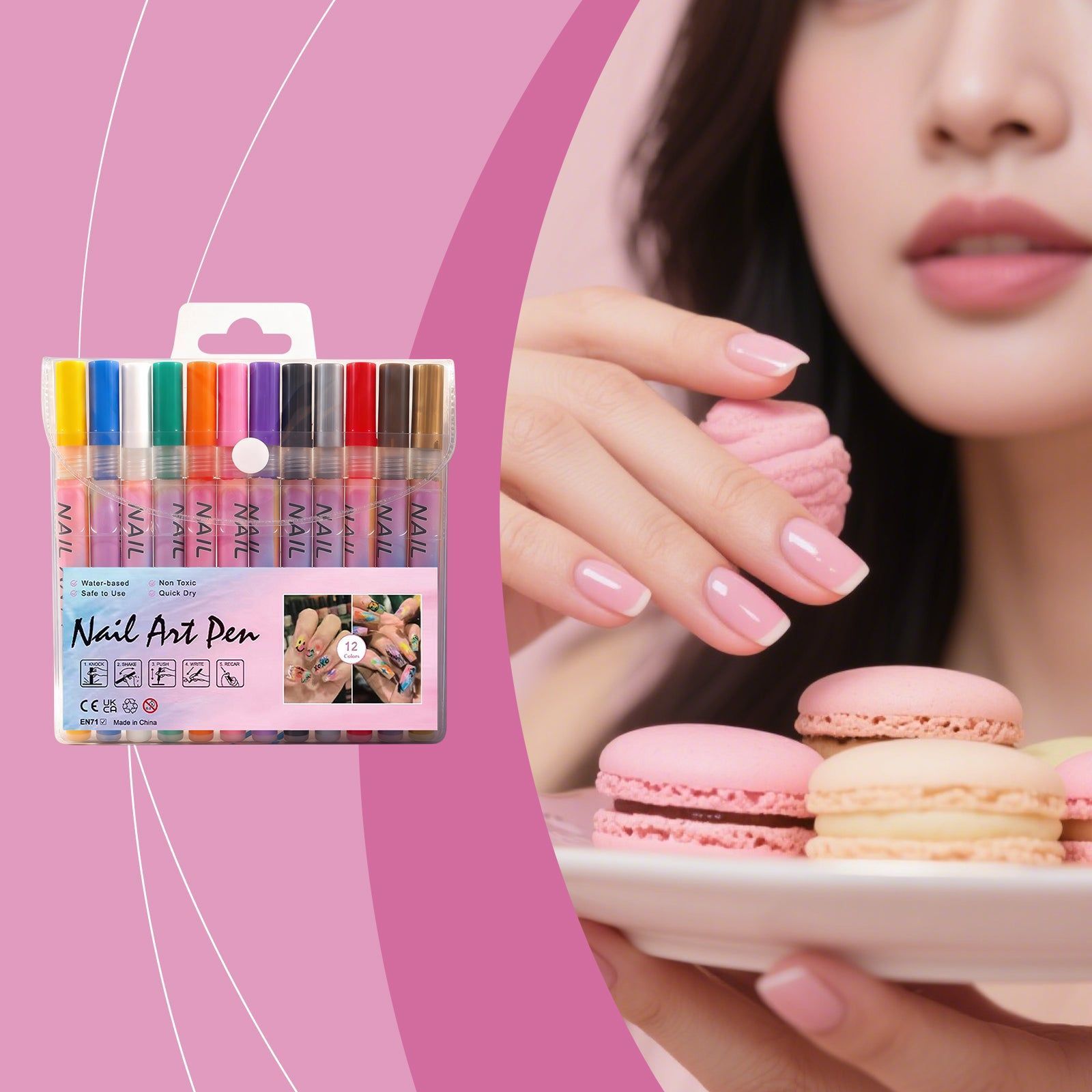 Creative Nail Art Graffiti Pen, Bright Color, Easy to Use, Waterproof, Trendy Nail Products ,12pieces