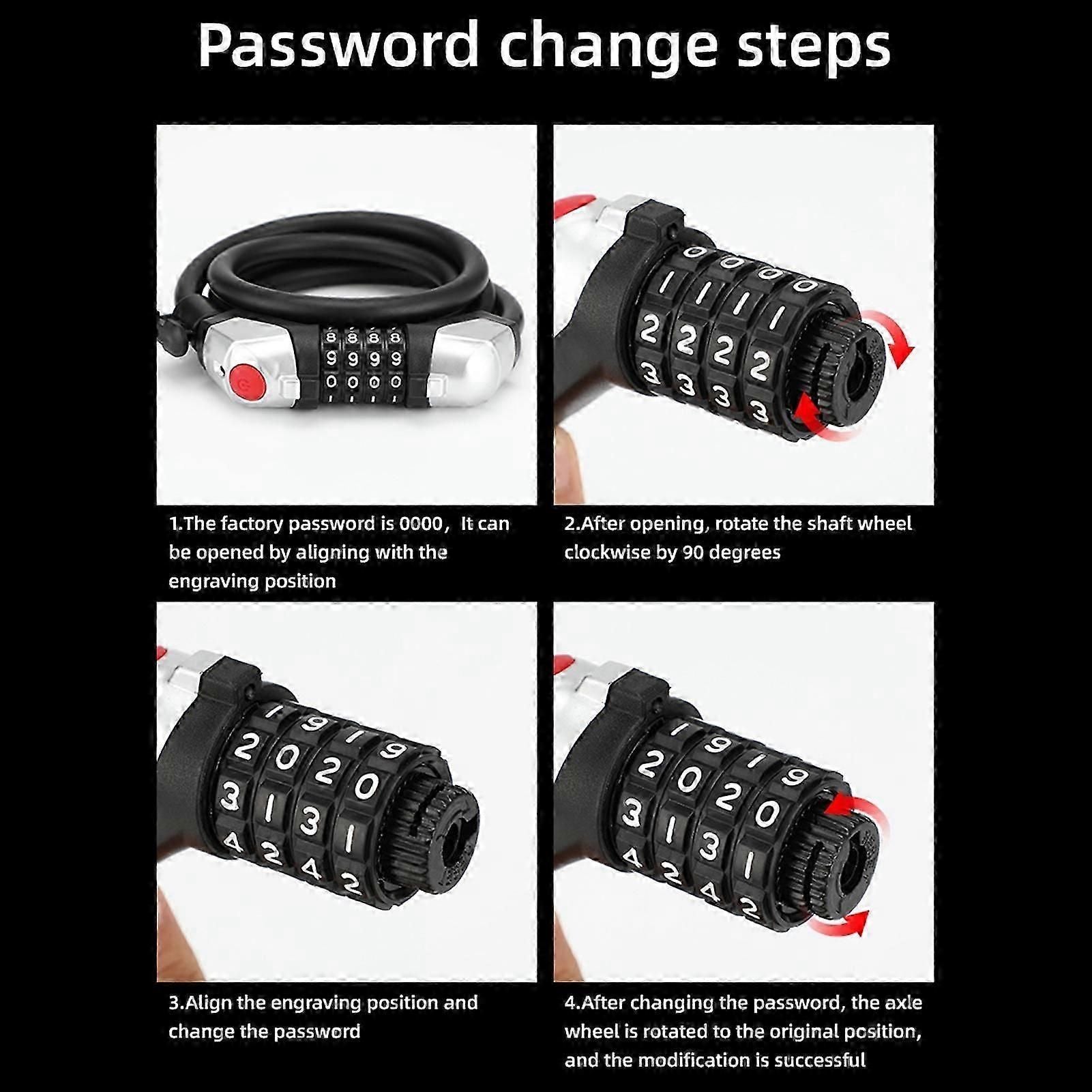 1.2m Bicycle Four-digit Steel Cable Code Lock With Light Riding Safety Device