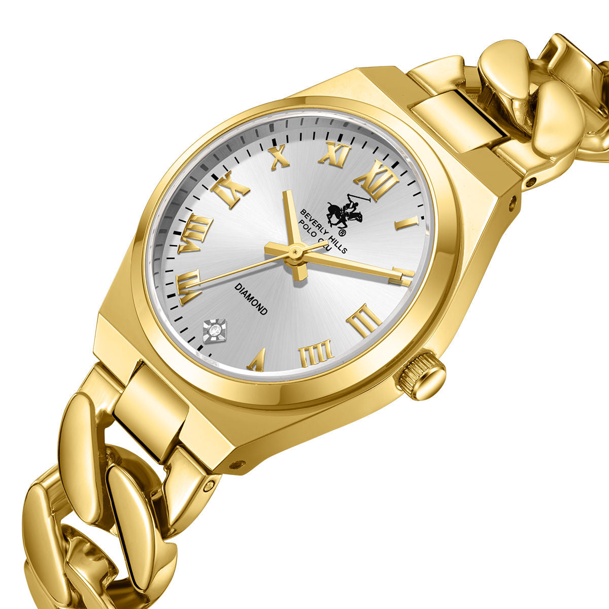 Beverly Hills Polo Club Women's Watch Gold Tone Case & Bracelet, Silver Dial, Quartz Analog, BP3879C.130