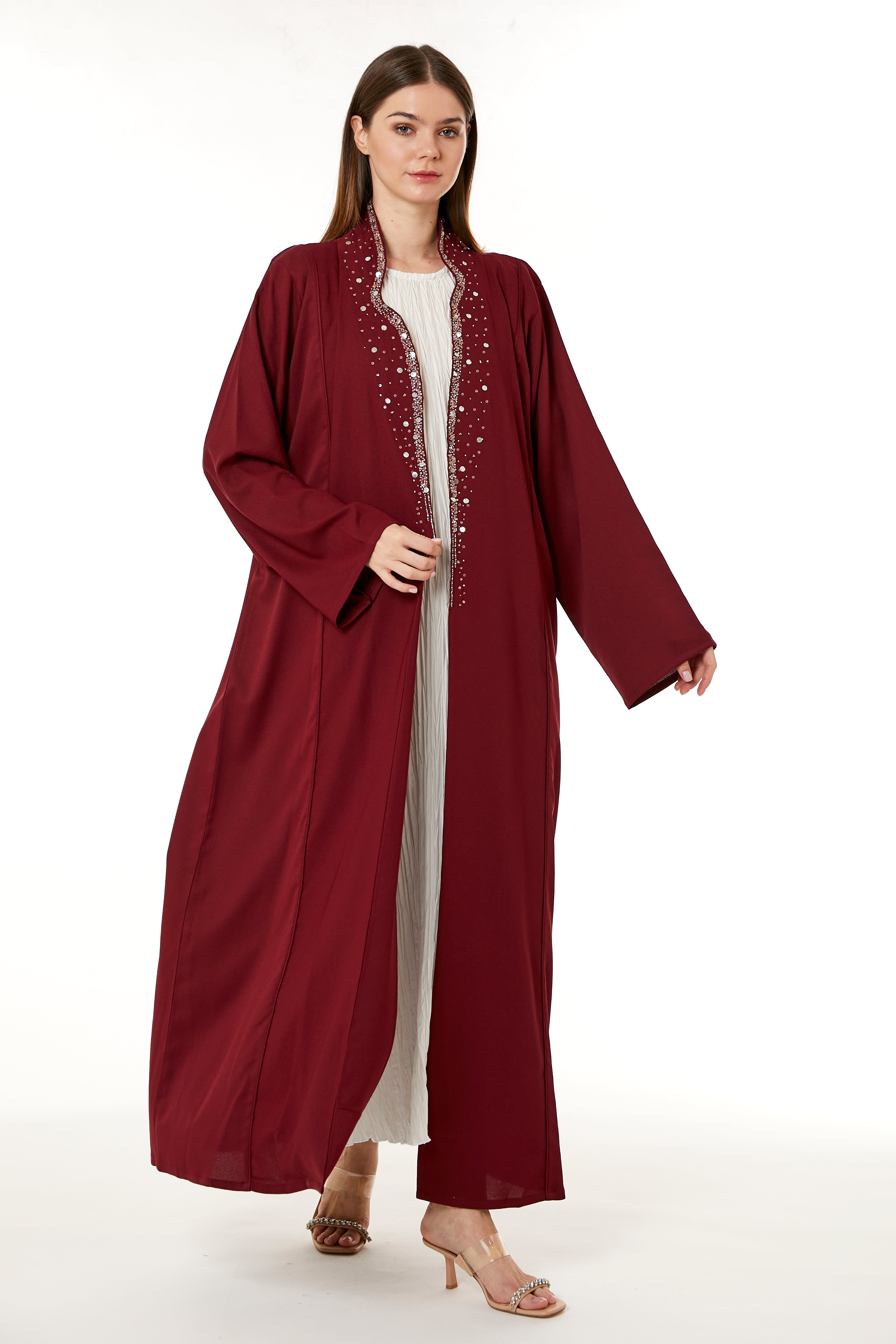 MOiSTREET Red Indonesian Crepe Hand Embellished Abaya