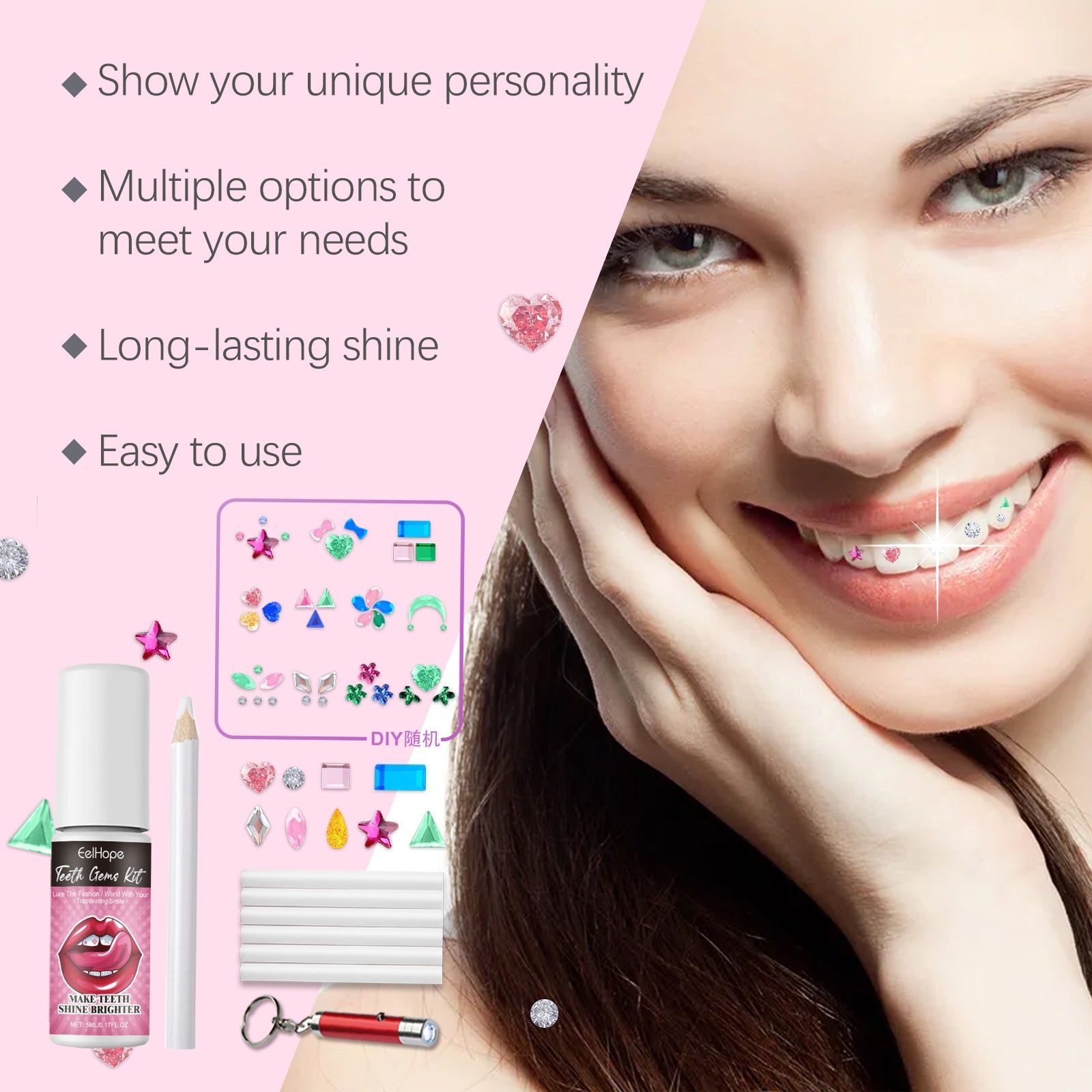 Cosmetic Dental Decoration Drill Kit, DIY Teeth Gems, Fast Curing, Personalize Your Smile ,1set