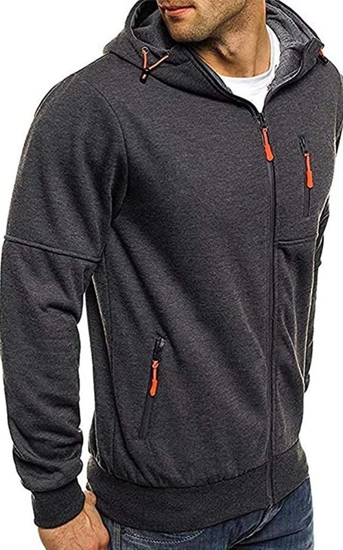 Men Zip Training Jacket Gym Hooded Long Sleeve Sweatshirt Gym Top Autumn Winter Coat