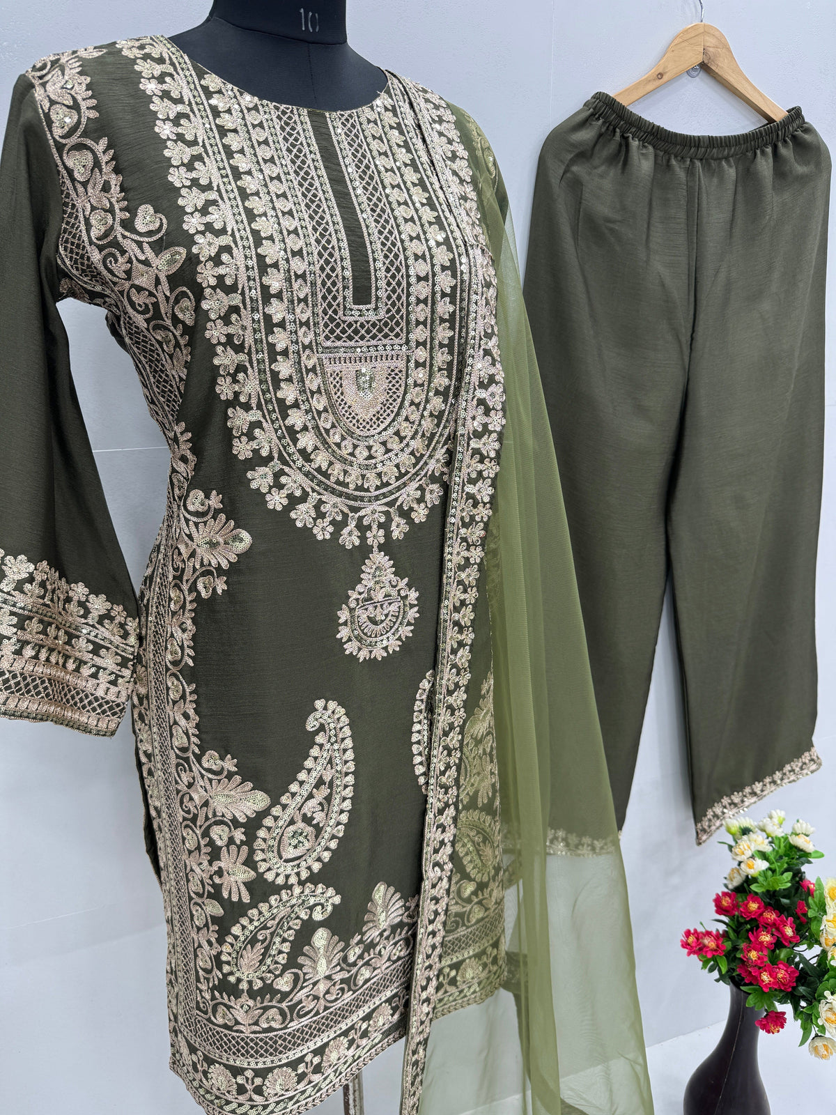 Fab Zone Women's Designer Wear Kurti Plazzo And Dupatta Set