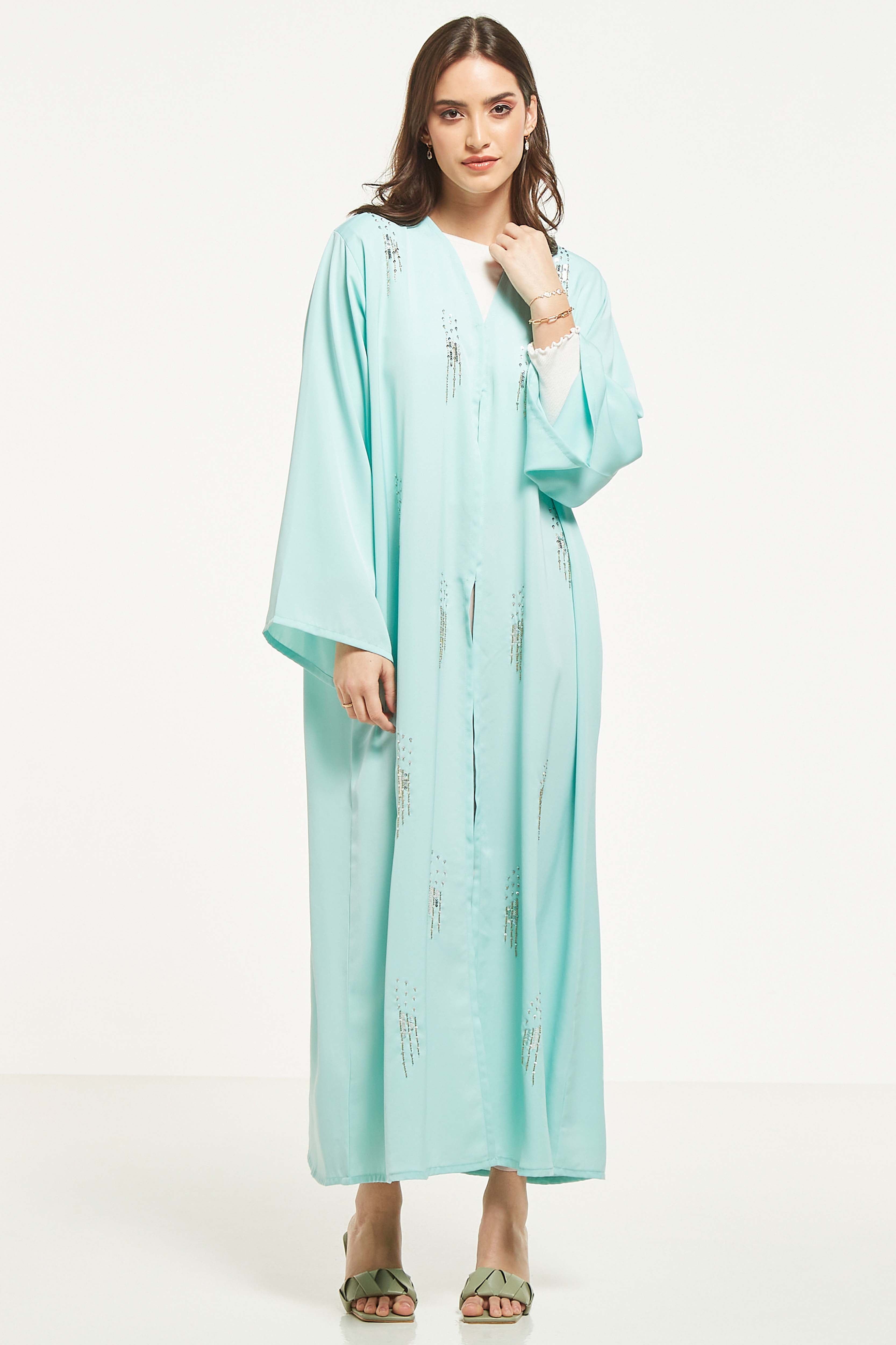 MOiSTREET Embellished Abaya with Sheila