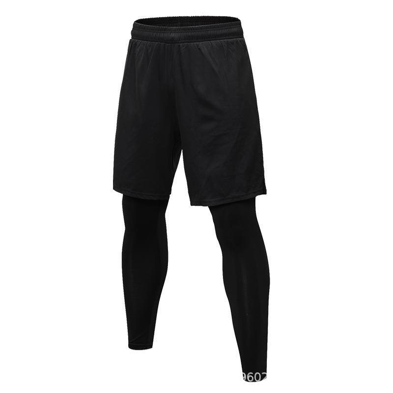 Mens Fake Two Piece Sports Pants 2 in 1 Running Long Leggings Tights Trousers