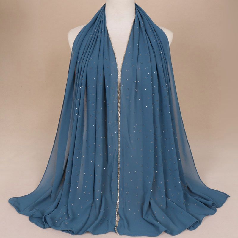 Pink Chiffon Rhinestone Pearl Hijab Scarf for Women