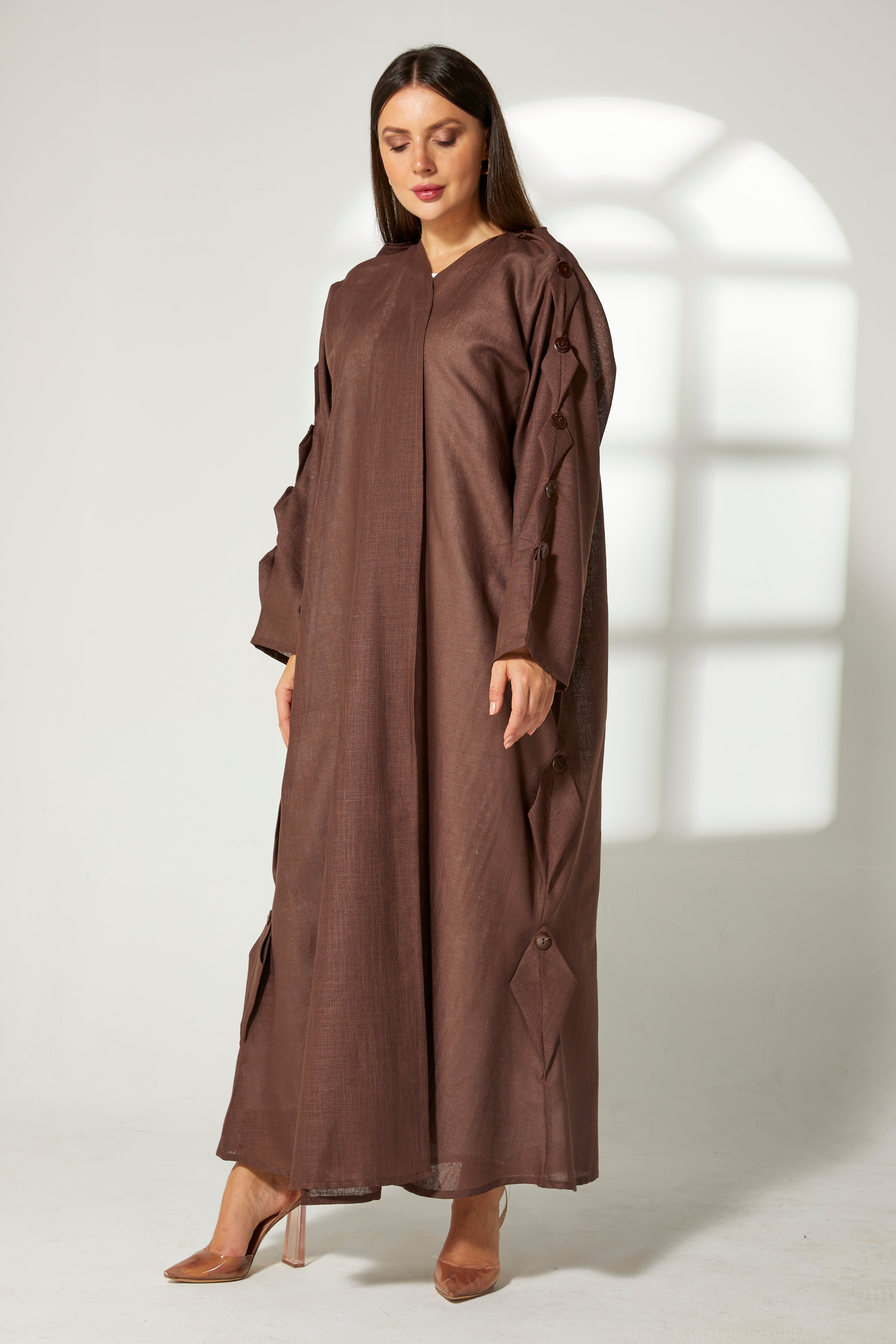 MOiSTREET Brown Linen Abaya