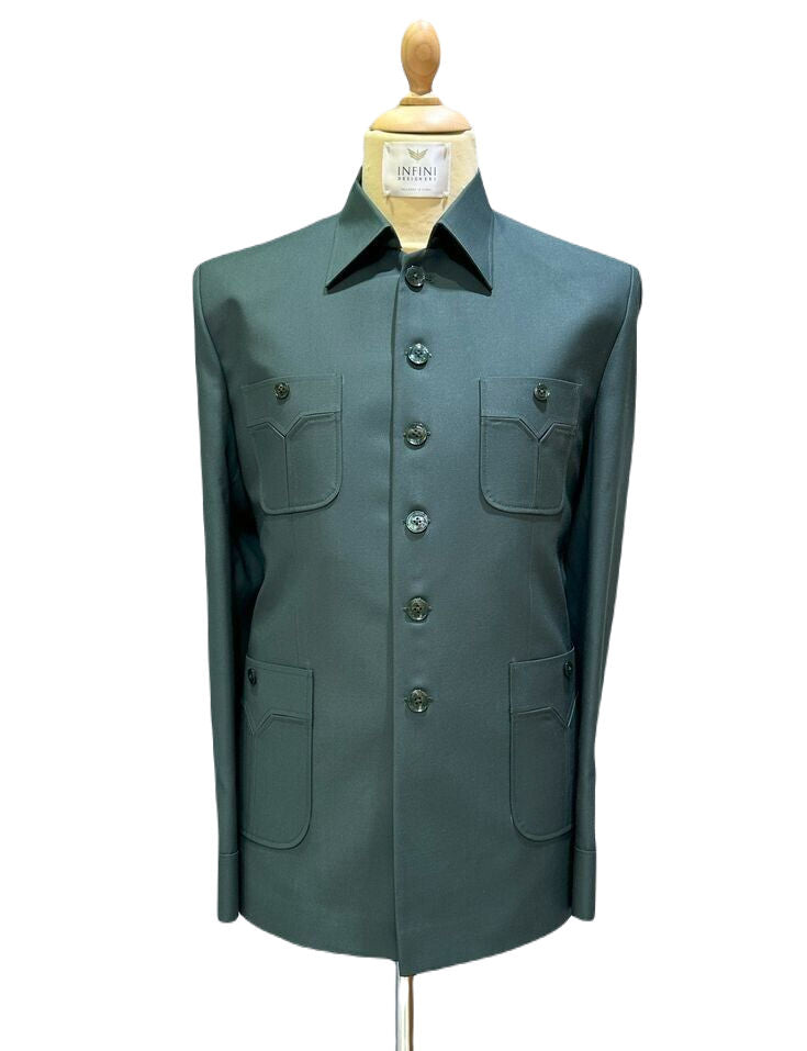 Green Vintage Safari Suit for Men Stylish Coat pant Classic Formal Suit.