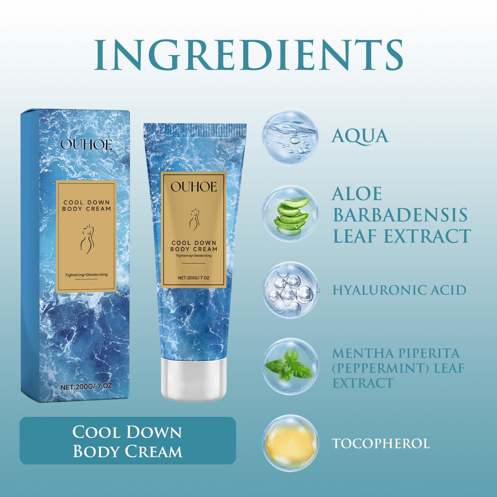 Cool Down Body Cream Moisturizes Skin, Hydrates, Relieves Sunburn, Refreshing, Fast Absorption ,200g
