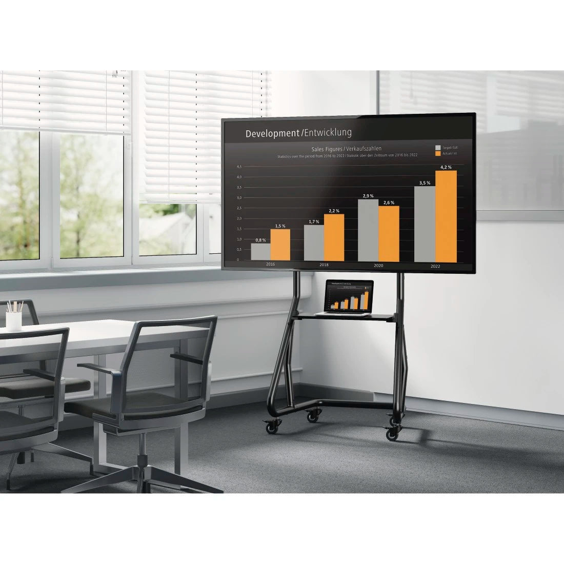 Hama 220875 Trolley Tv Stand With Castors,Up To 100",Height-Adjustable,Black