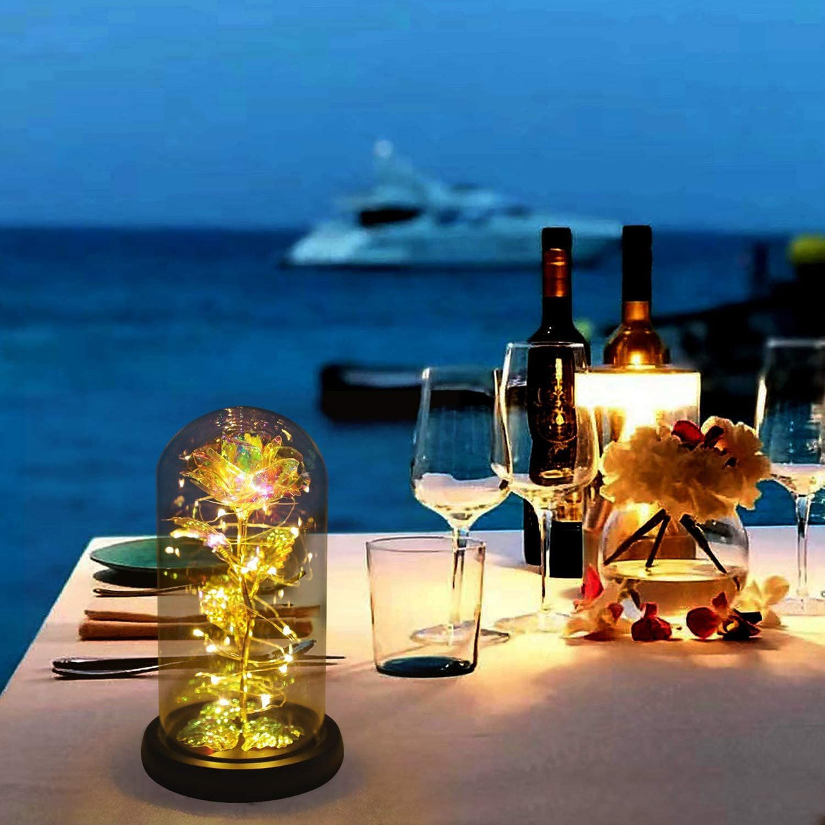 Mother's Day Birthday Mom Gifts Artificial Flower Rose Led Light in Glass Dome
