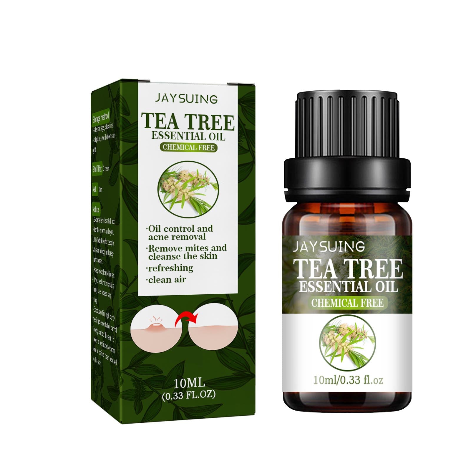 Tea Tree Oil for Acne, Oil Control, Mite Removal, Skin Purifying, Refreshing ,10ml/box