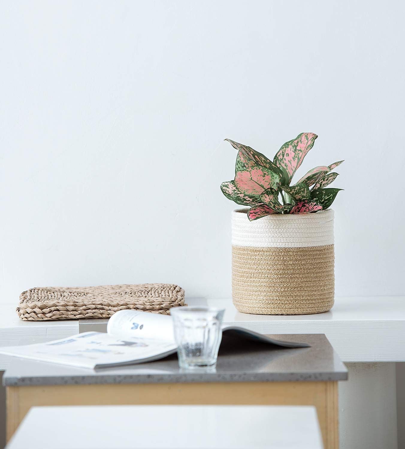 Dahey Small Cotton Rope Woven Coiled Basket for Home