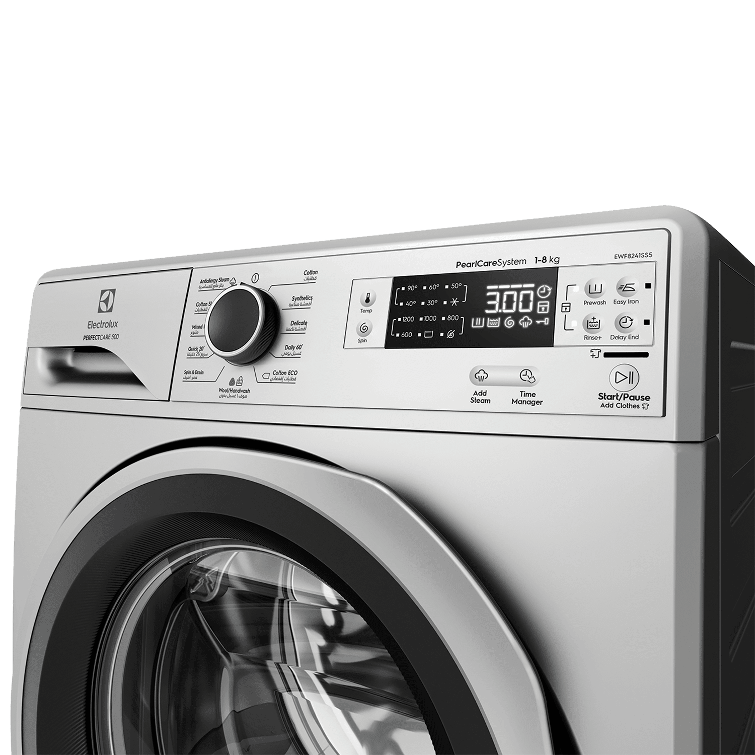 Electrolux EWF8241SS5 PerfectCare 500 Front-Load Washing Machine (Inverter Motor), Silver, 8kg
