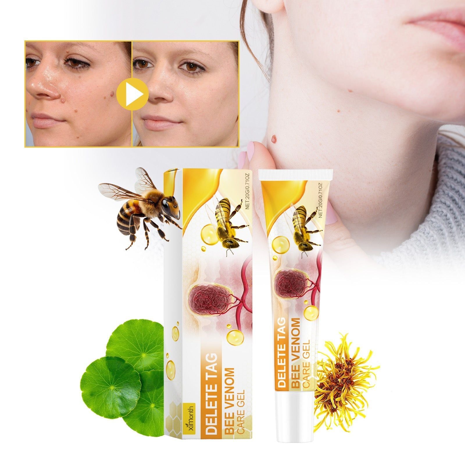Bee Venom Skin Care Gel, Natural Repair, Hydrating, Anti-Aging, Gentle Cleansing ,20g