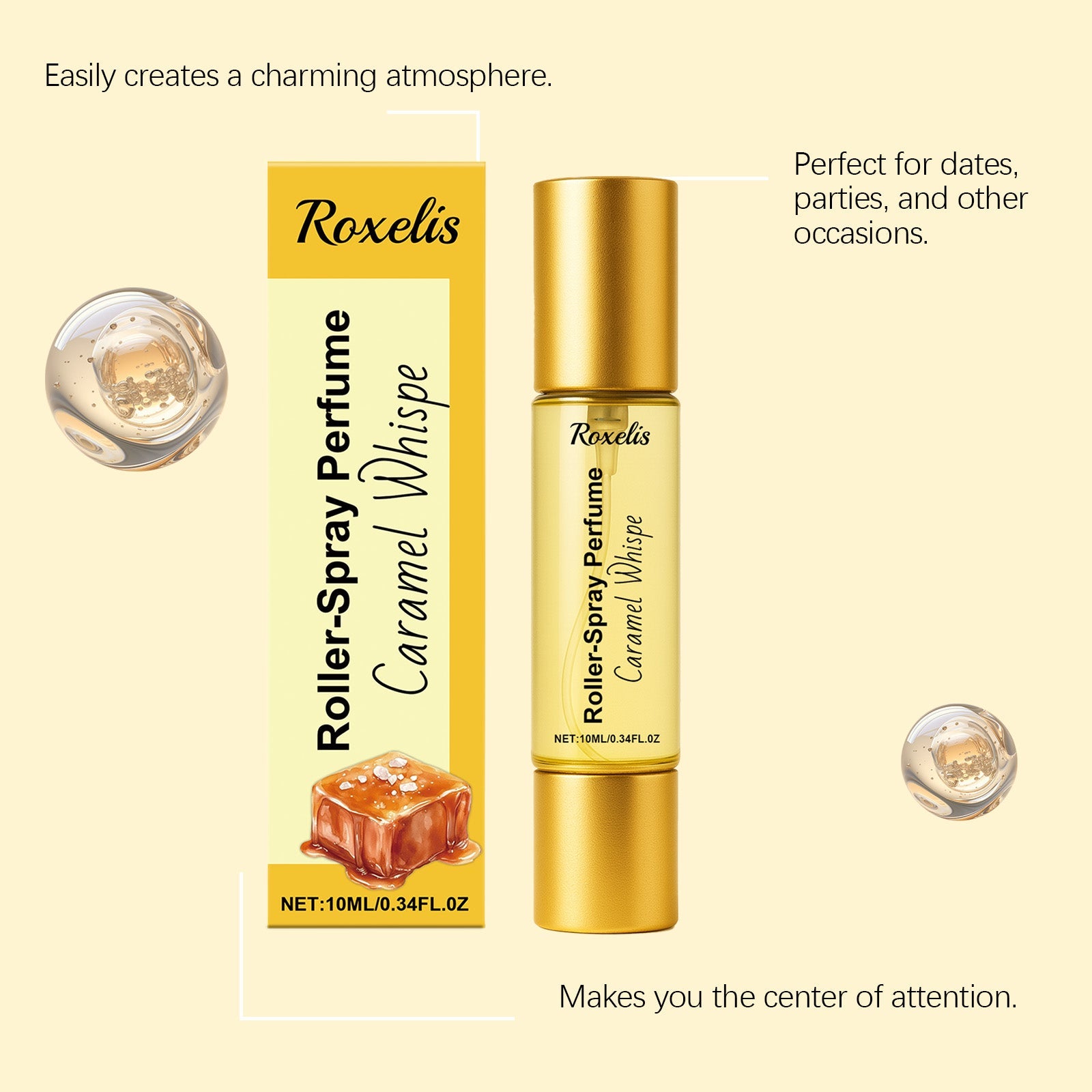 Caramel Roll-On Fragrance Spray, Natural Long-Lasting Scent, Portable Eau De Toilette ,10ml