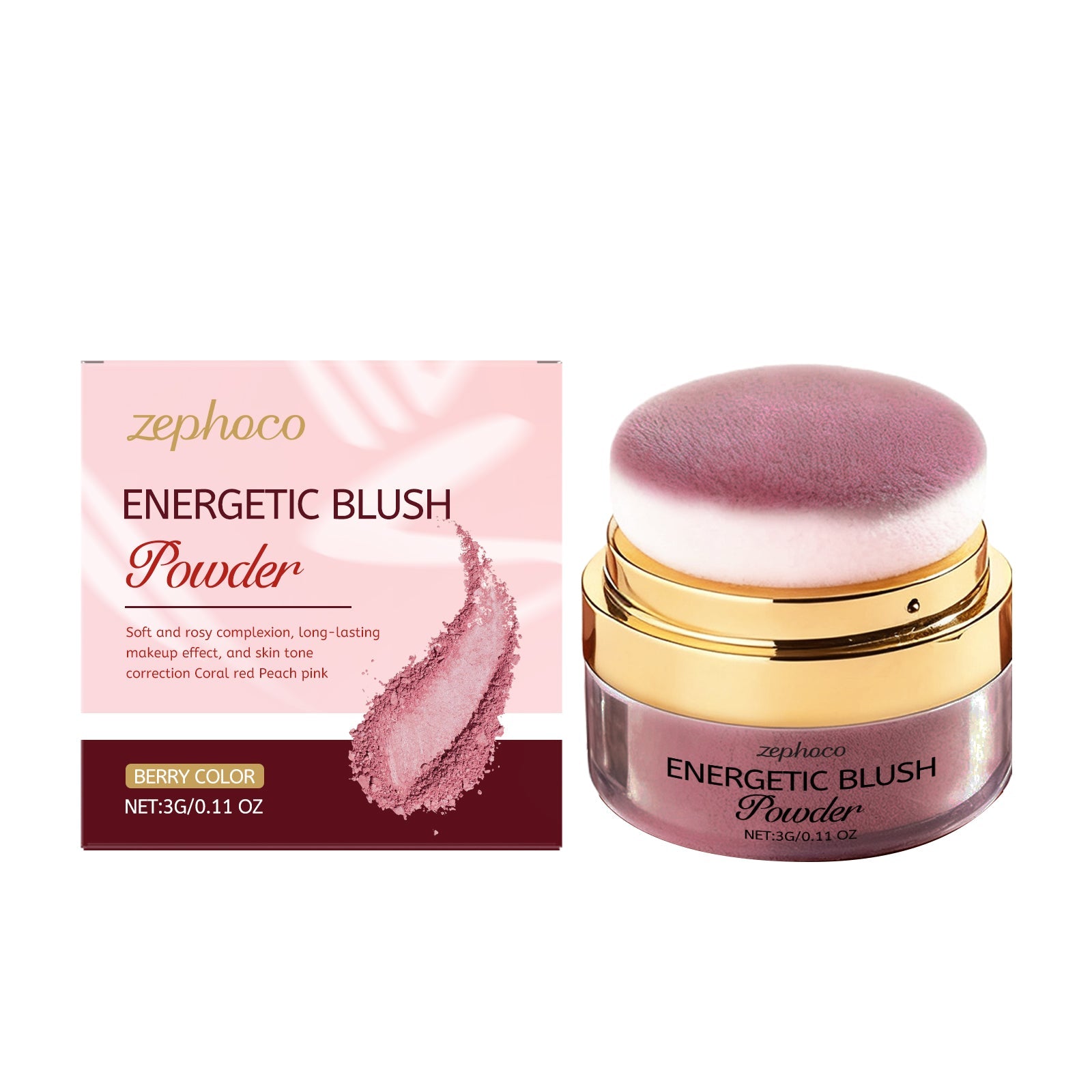 Berry-Colored Nude Blush Powder, Natural Makeup, Long-Lasting, Skin-Enhancing ,3g