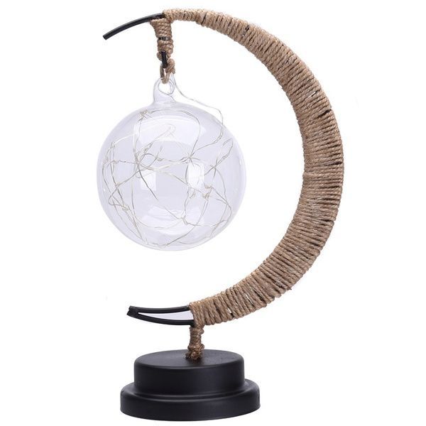 LED Moon Night Light Hanging Vine Ball Desk Lamp Handmade Rope Rattan Table Lamp Bedroom Decoration