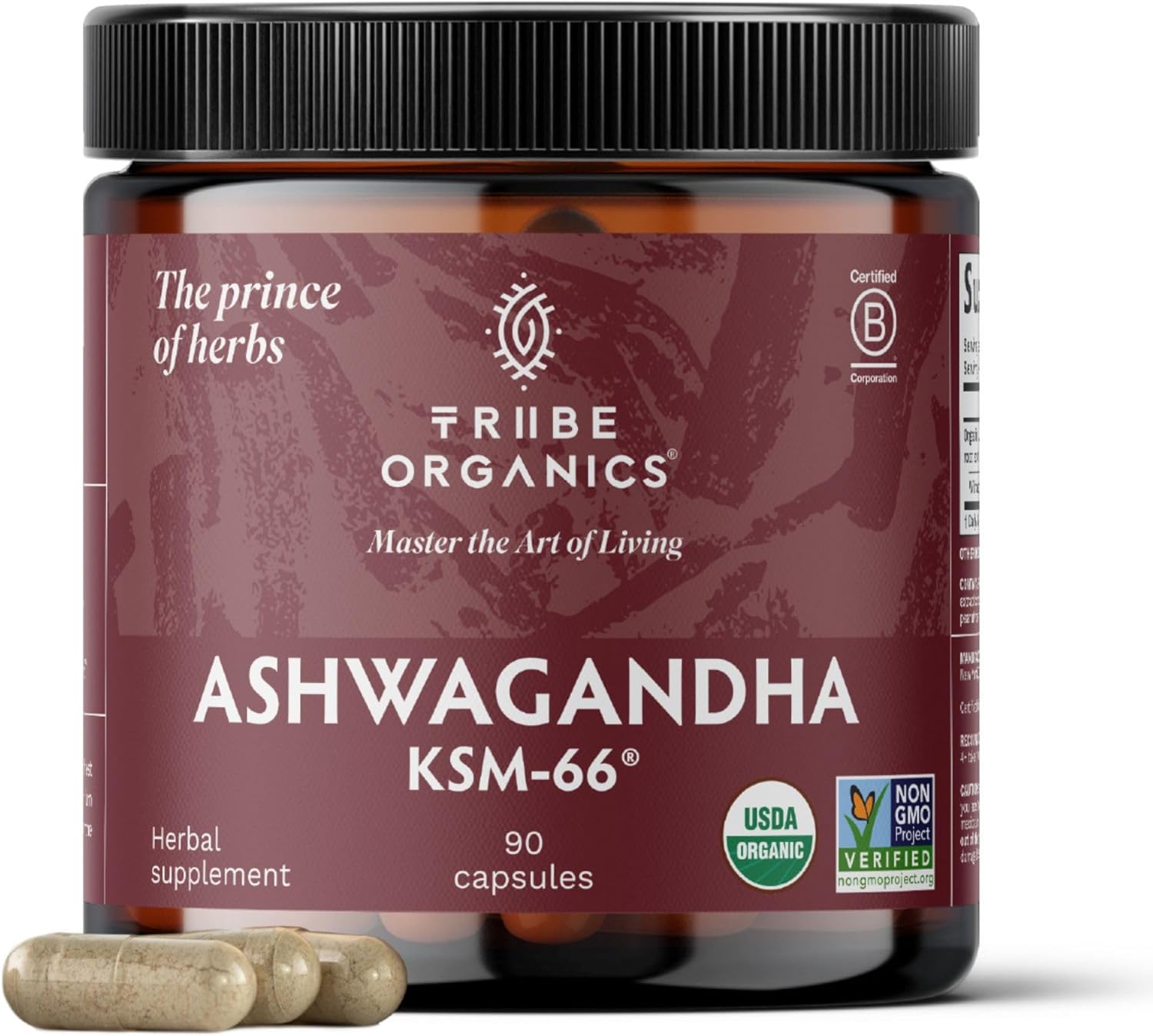 Tribe Organics Ashwagandha KSM 66 Pure Organic Root Powder 90 Capsules
