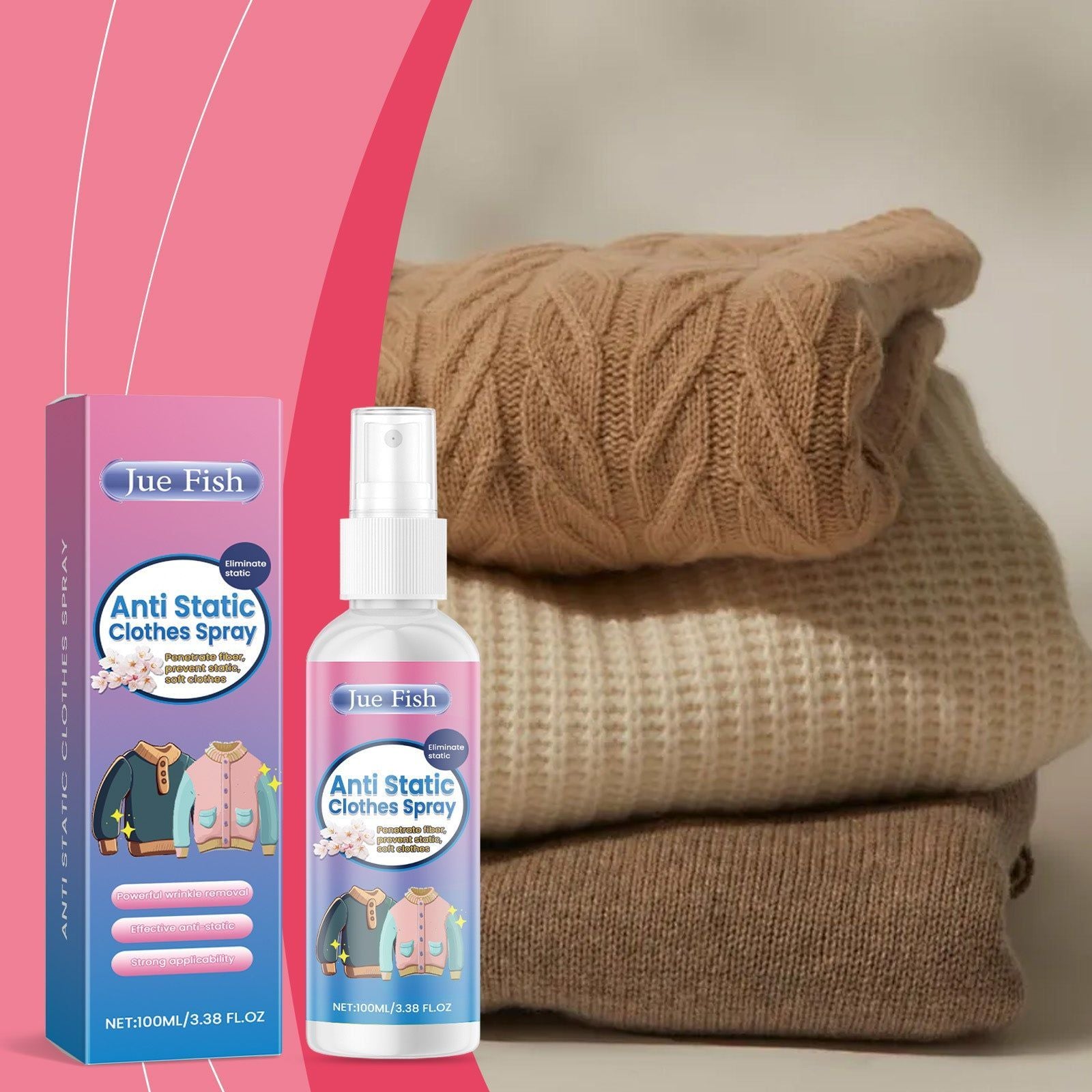 Anti-Static Laundry Spray, Wrinkle Remover, Soft & Fresh Clothes, Static-Free Fabric ,100ml