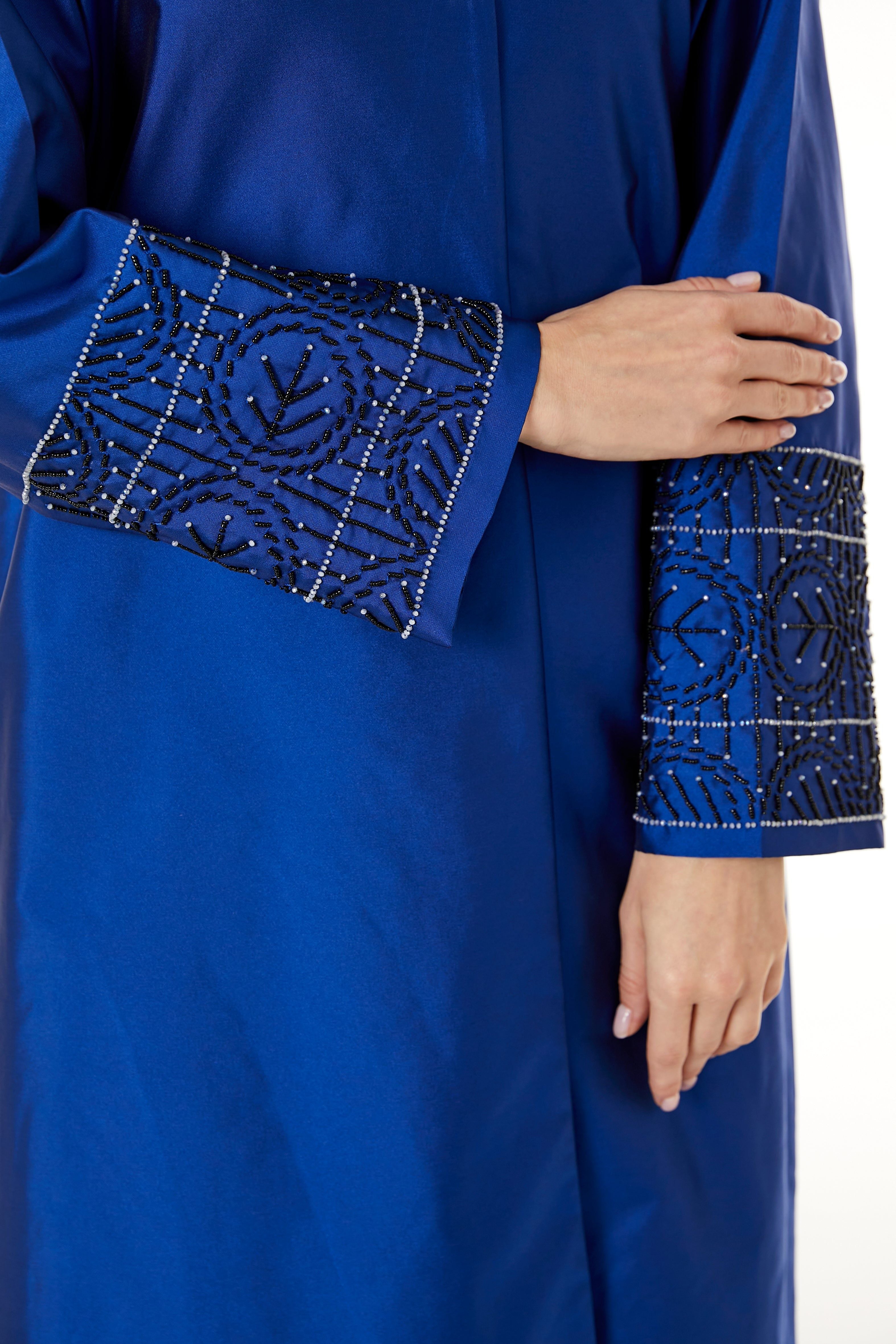 MOiSTREET Royal Blue Victoria Satin Hand Embellished Abaya