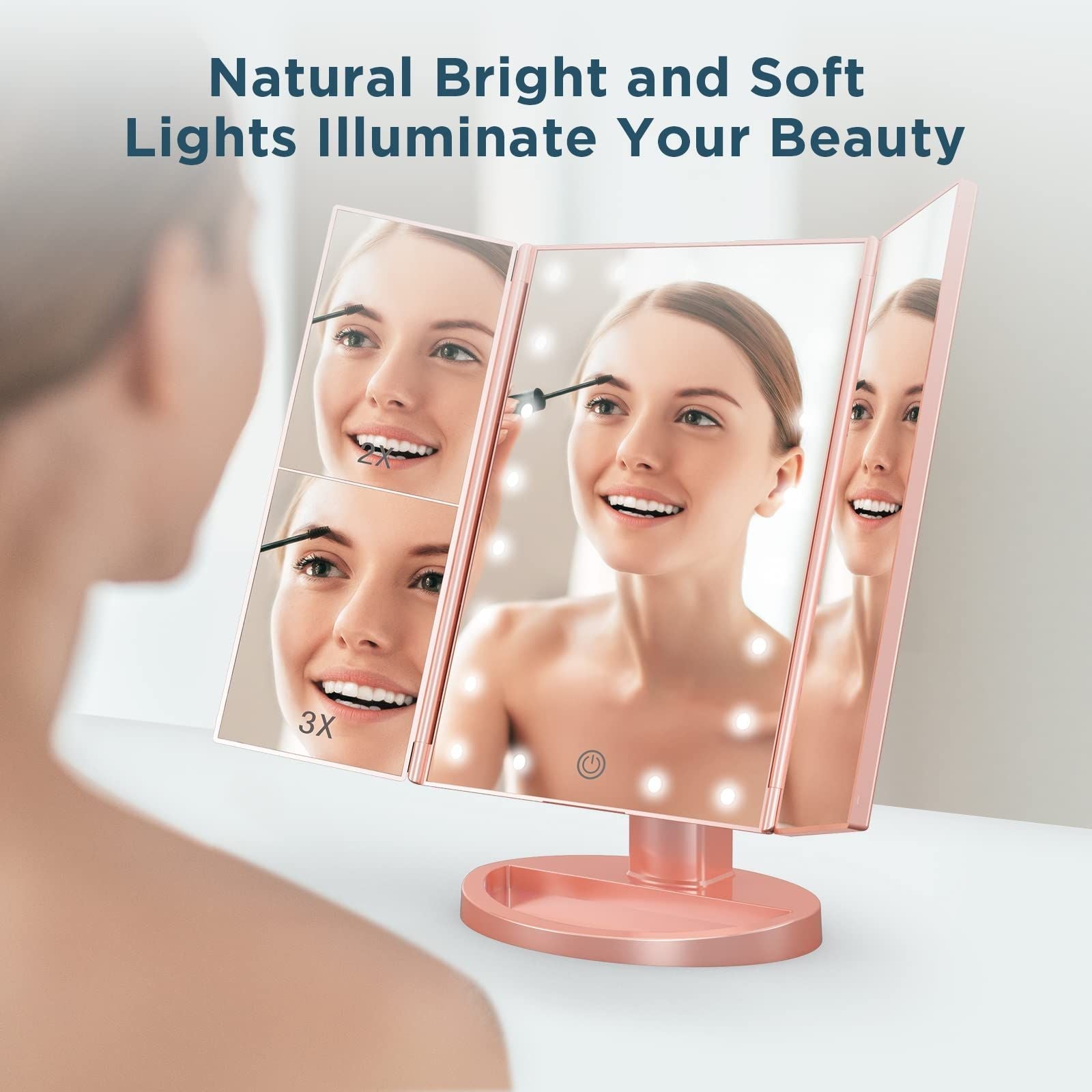 Makeup Mirror Foldable Triple Vanity Mirror With 22 LED Lights 2x 3X Magnification