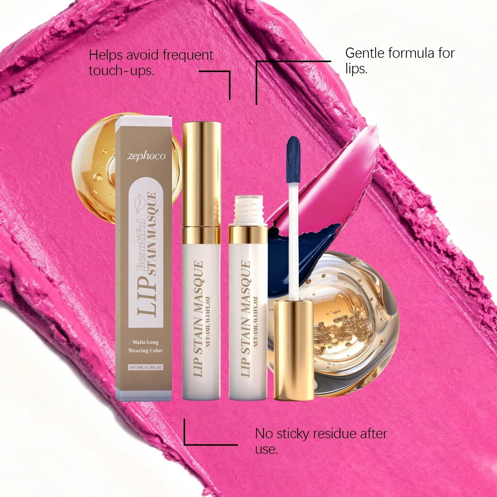 Matte Peel-Off Lip Gloss, Long-Lasting, Moisturizing, Natural Color, Trendy Lip Makeup ,4ml