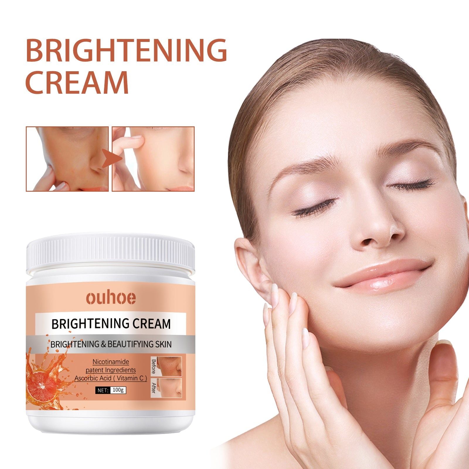 Brightening Cream with Antioxidant, Moisturizing, Even Skin Tone, Vitamin C, Niacinamide ,100g