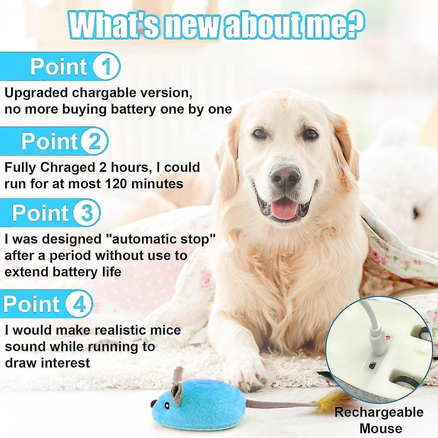 Fake Mouse Moving Dog Toy With Automatic Sensor, Dog Mouse Toy With Realistic Sound Extended Tail, zxin