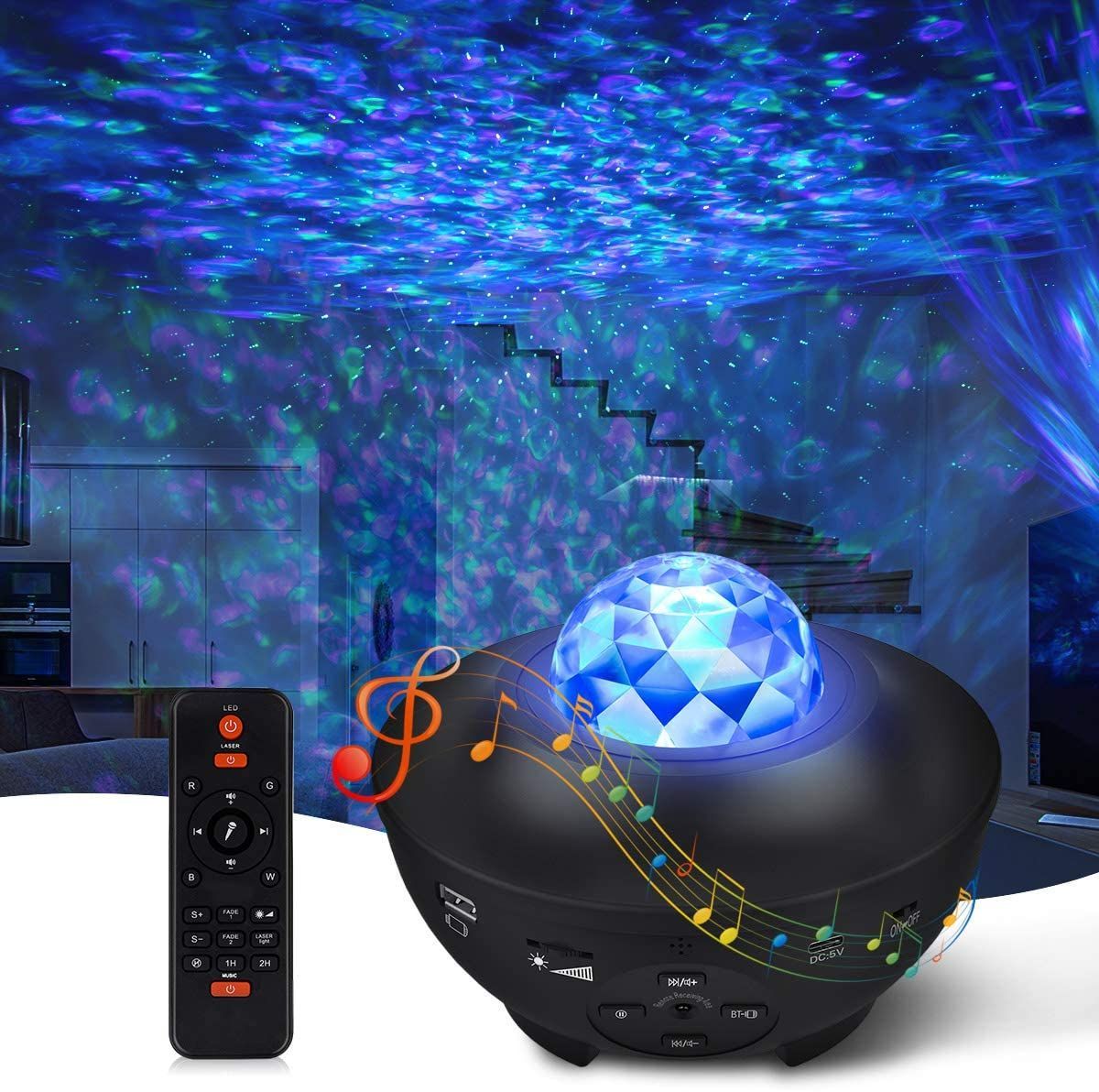 LED Starry Galaxy Night Light Projector with Speaker 10 Colors 21 Modes