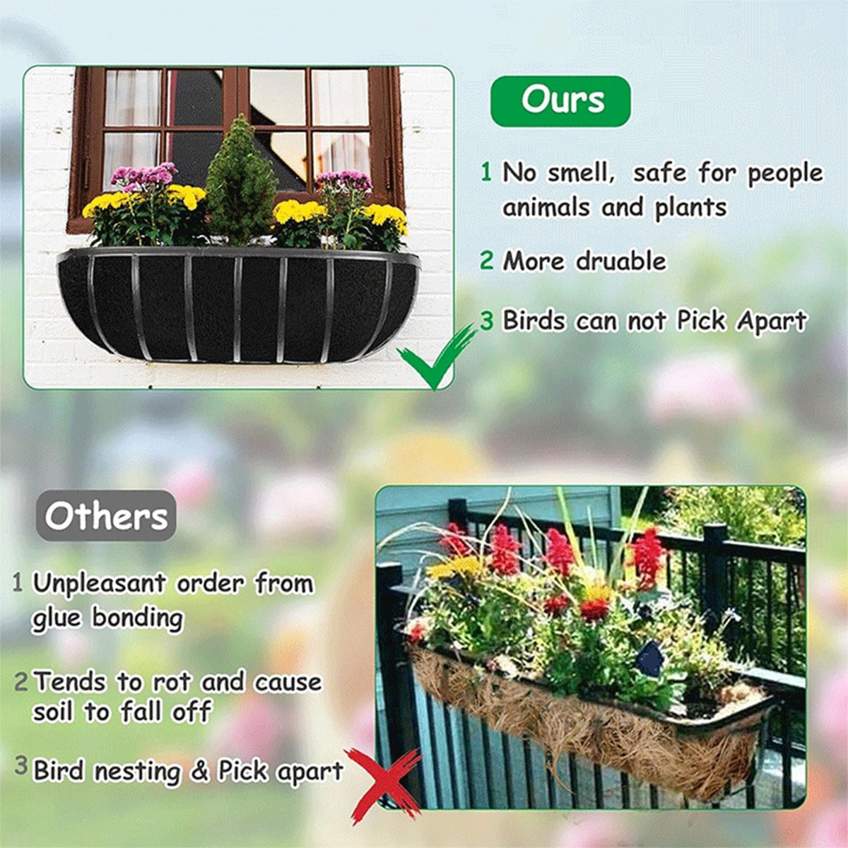 3Pcs Planter Basket Liners Fabric Window Box Liners Trough Planter Liner Replacement