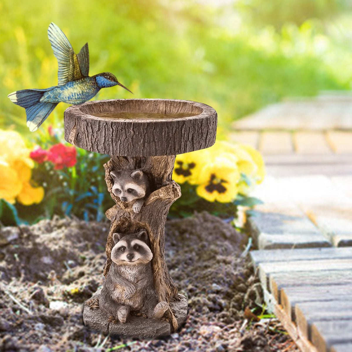 Bird Bath Feeders Bowl Garden Ornament Polyresin Handmade Decoration Outdoor