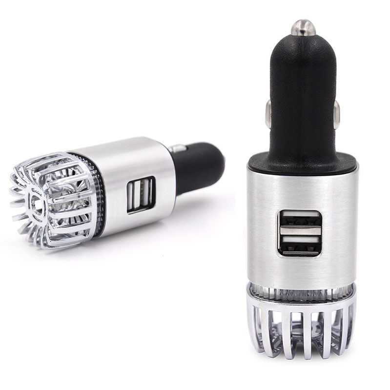 Car Air Purifier Ionizer Anti-Microbial Deodorizer Air Freshener With Dual USB Charger