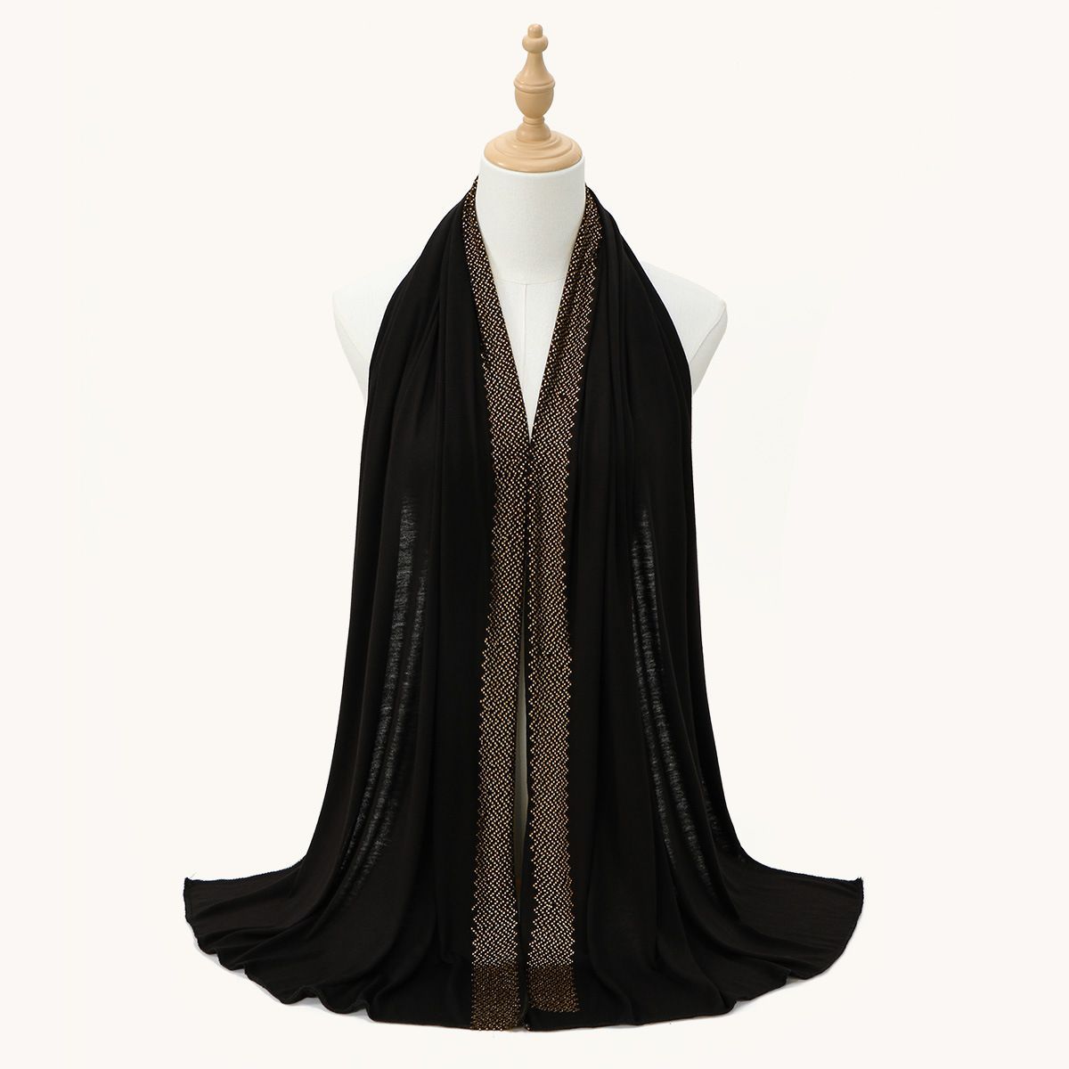 White Cotton Rhinestone Hijab Scarf for Women Long Shawl