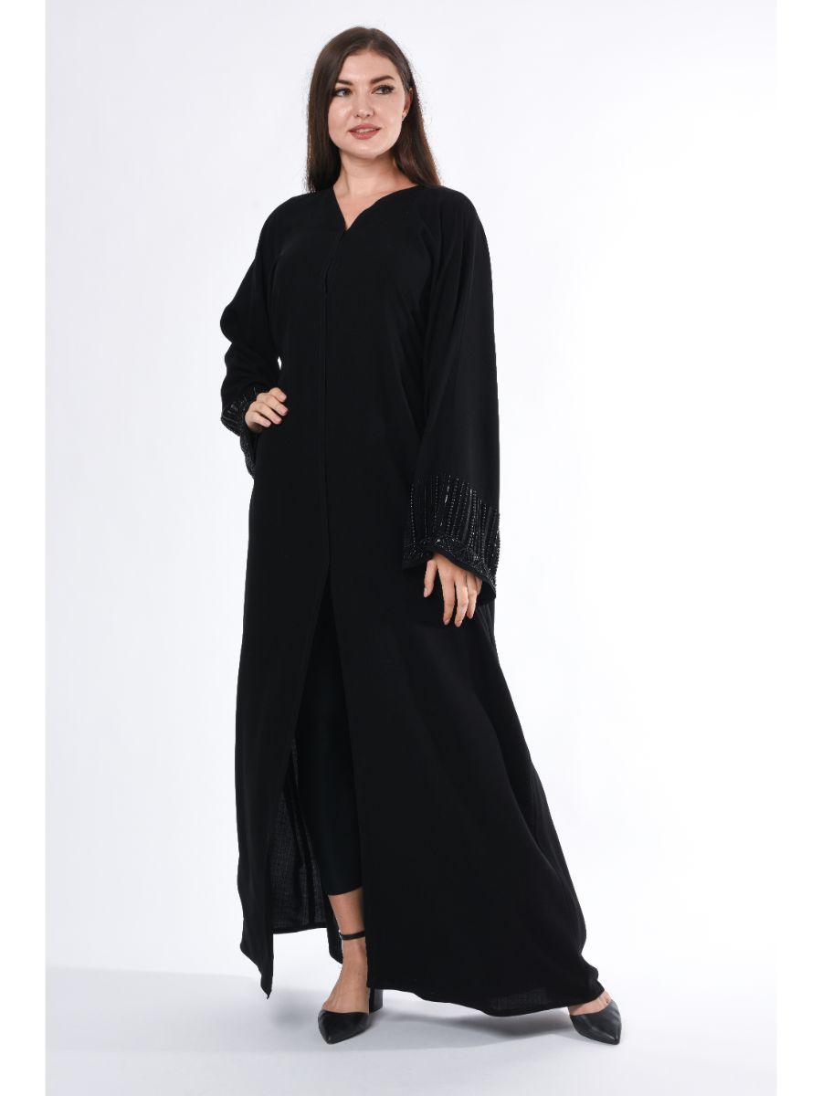MOiSTREET Linen Abaya with embellished Cuffs