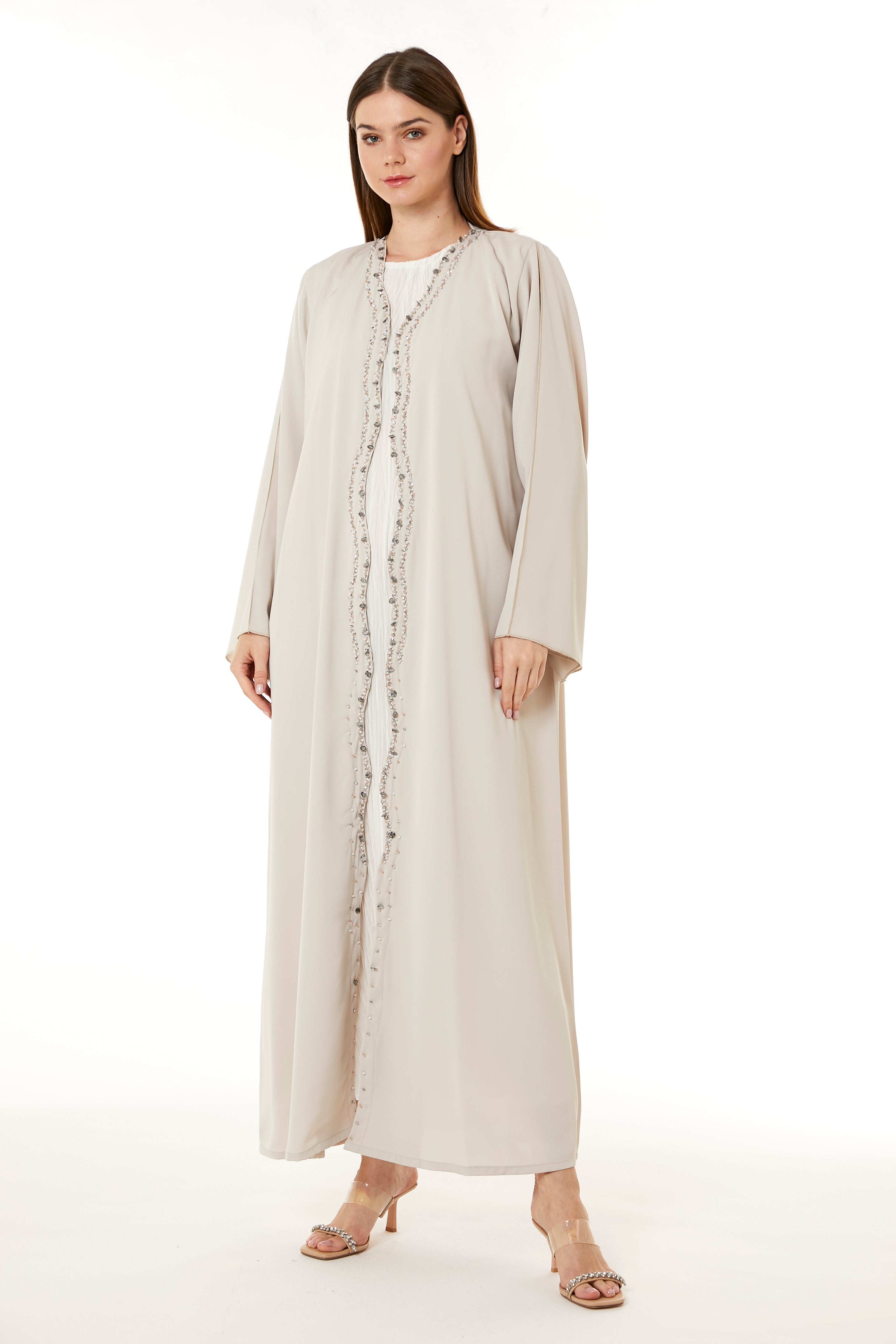 Peach Korean Nida Hand Embellished Abaya
