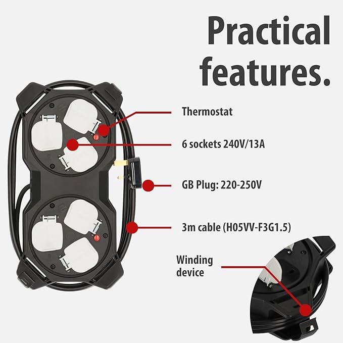 محطة طاقة Brennenstuhl 1151613100 (موزع طاقة كابل H05VV-F3G1.5 بطول 3 أمتار، مع 6 مآخذ، مناسب للتركيب على الحائط، صنع في ألمانيا
