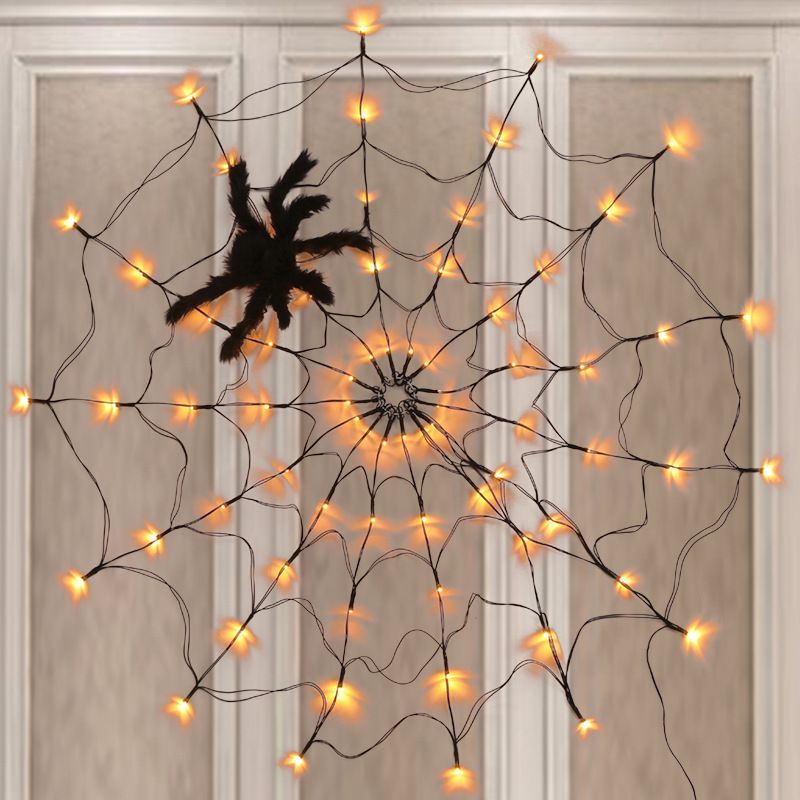 Spider Web Light Halloween Tree Fence Hanging LED Lamp Festival Decoration Night Light