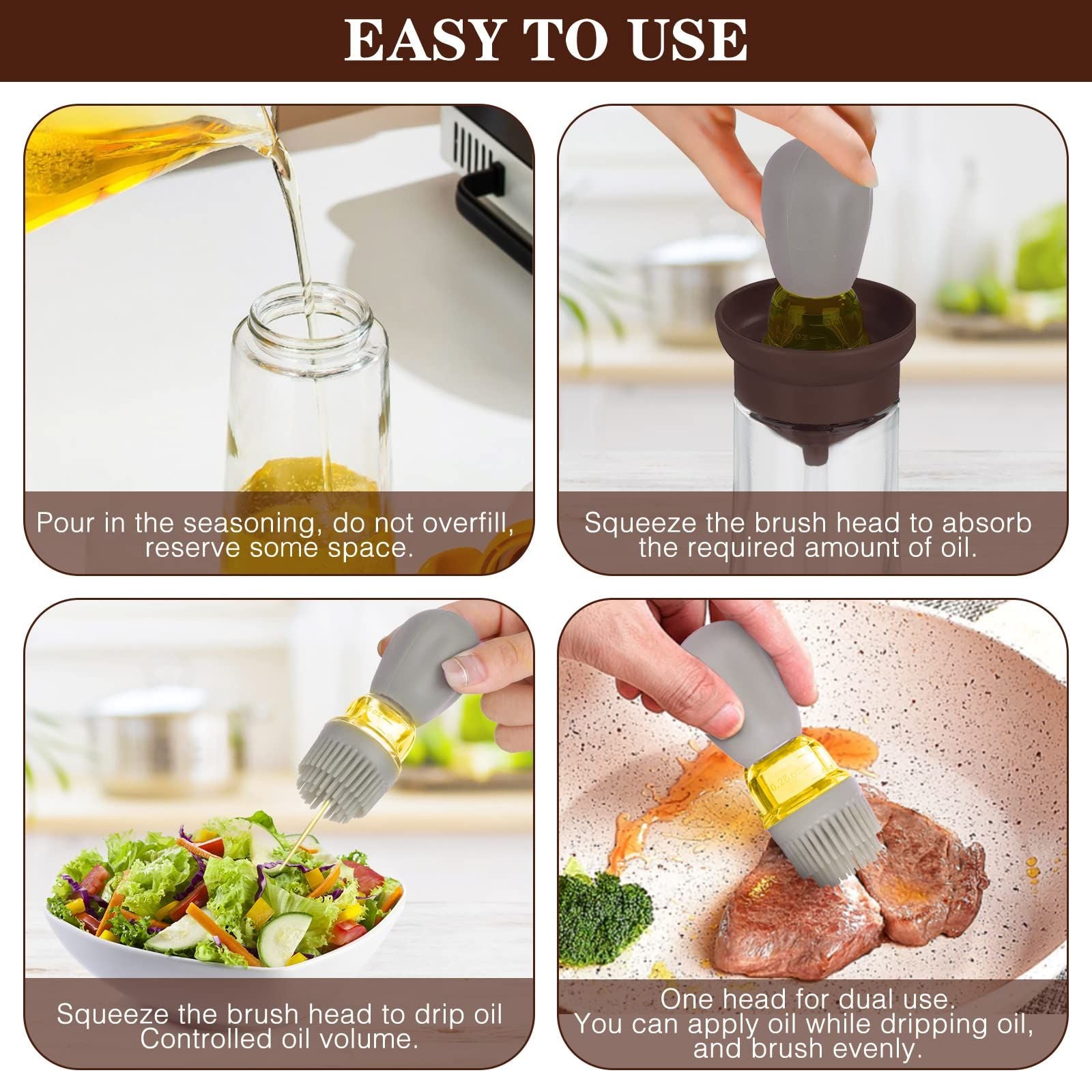 Oil Bottle Oil Dispenser With Silicone Brush Oil Container For Kitchen BBQ Grill