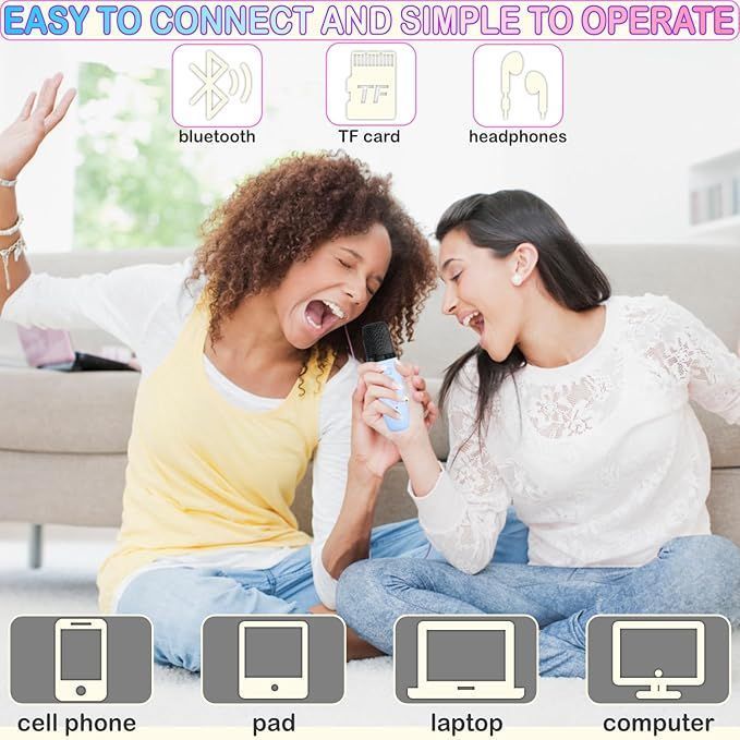 Mini Karaoke Machine With Portable Bluetooth Speaker 2 microphones Birthday Gifts for Kids