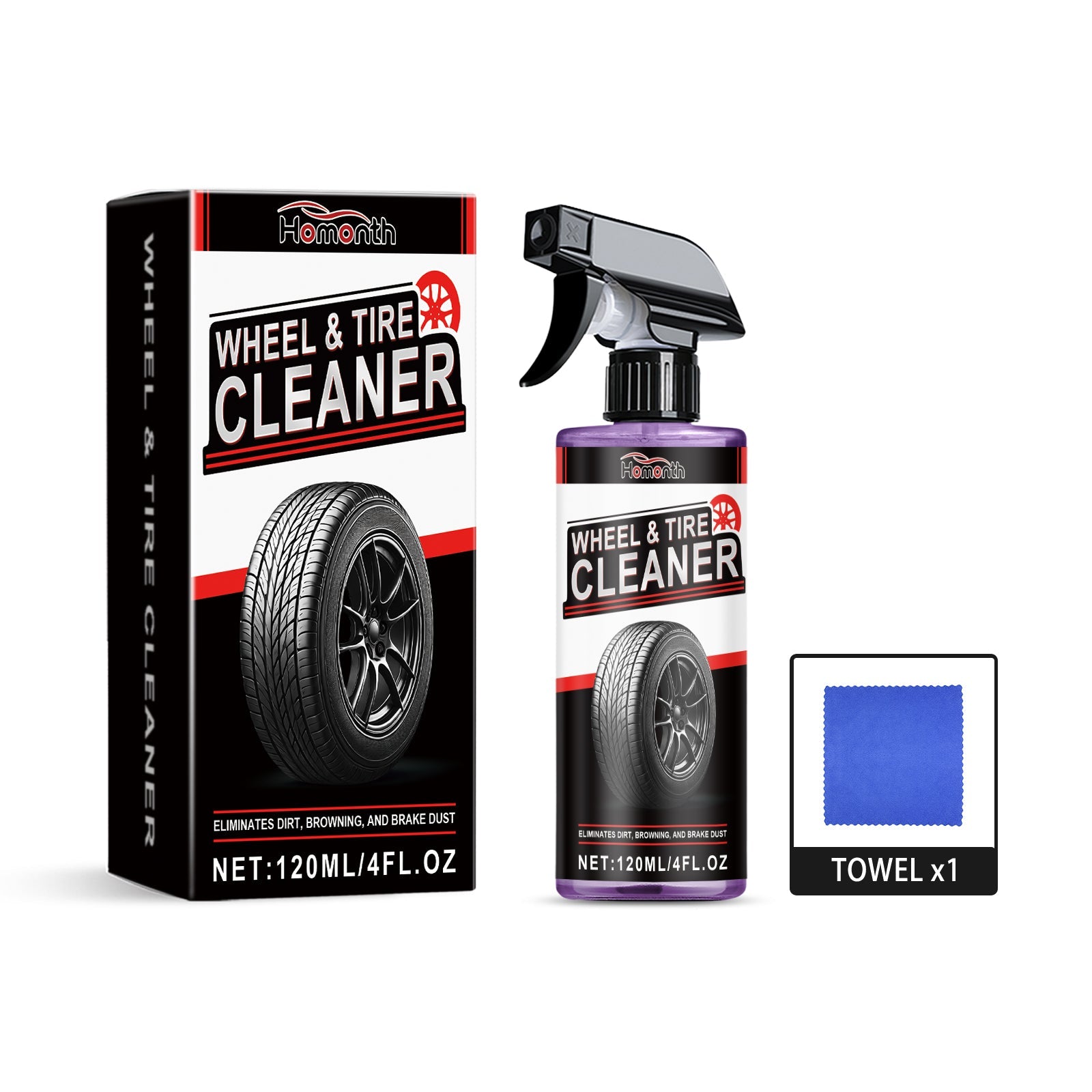 All-Purpose Car Cleaner, Powerful All-Round Cleaning for Wheels, Paint, and Dust ,120ml bottle +1 rag/box
