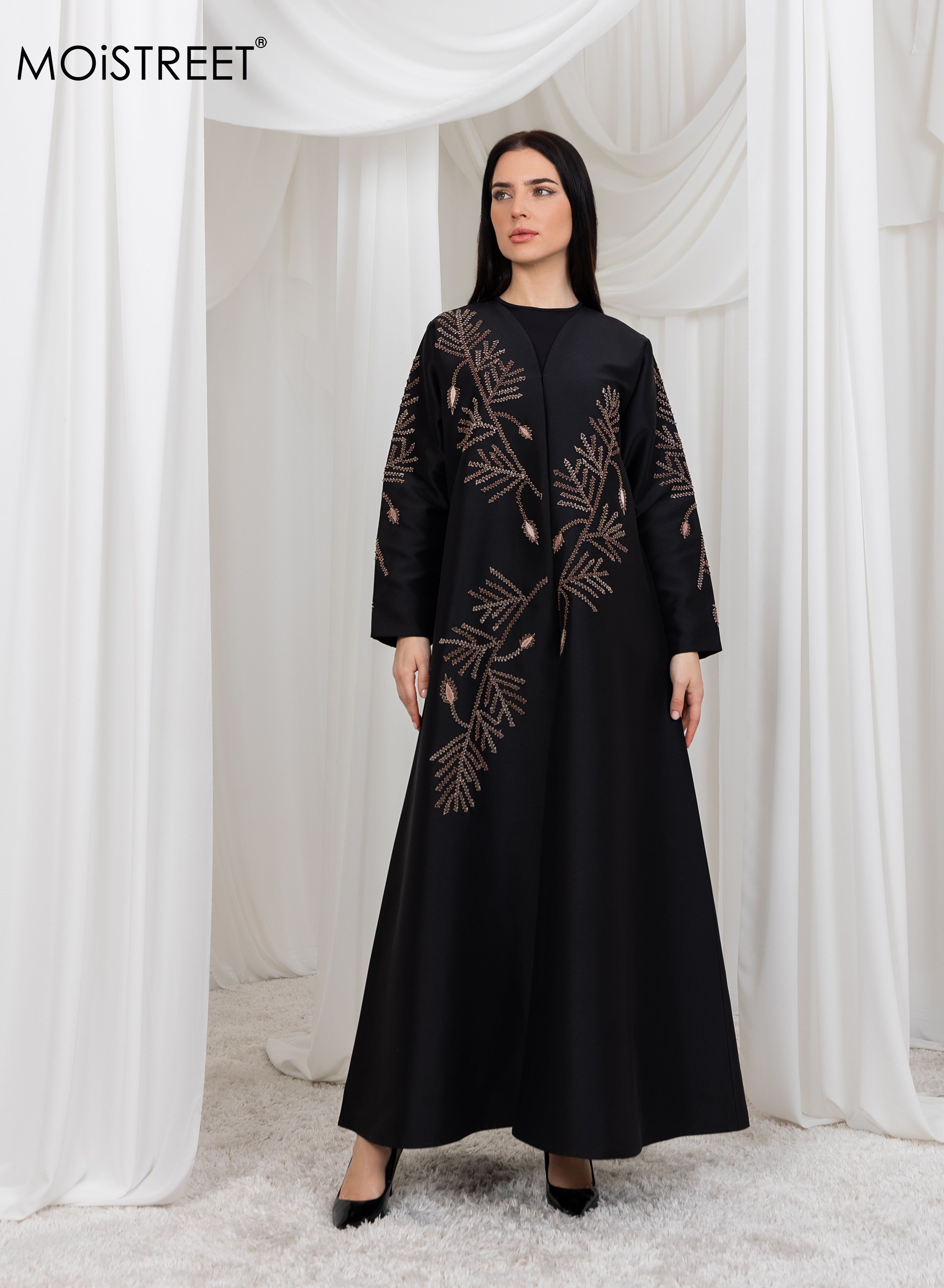 MOiSTREET Bridal Satin Embroidery Abaya