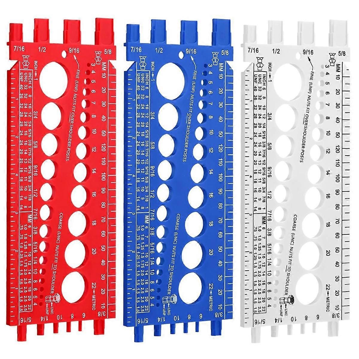 3Pcs Nut Bolt Thread Gauge Plastic Metric and Standard Sizer Tool