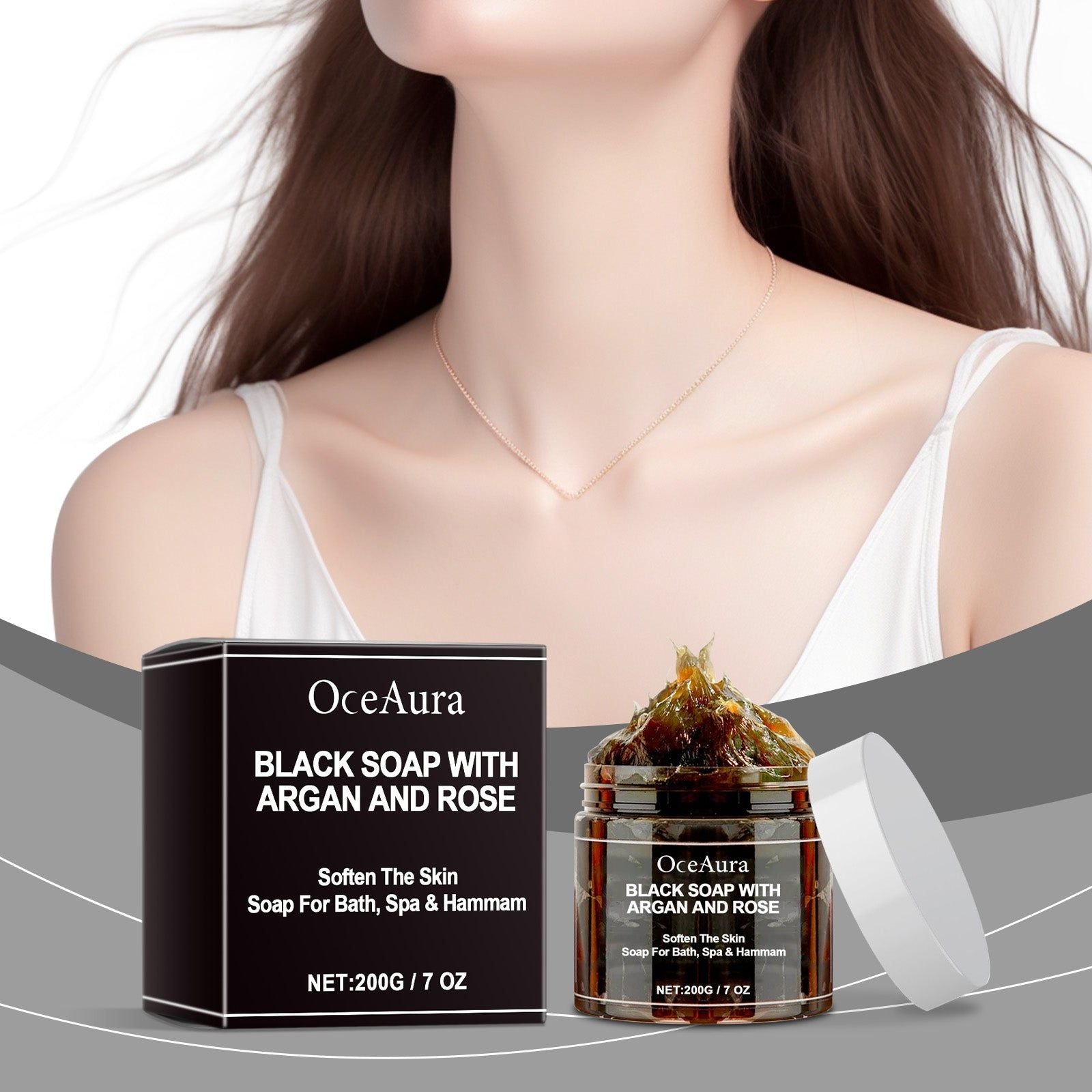 Black Body Cleansing Soap with Argan Rose, Deep Moisturizing, Bacteria-Free, Long-Lasting Freshness ,200g