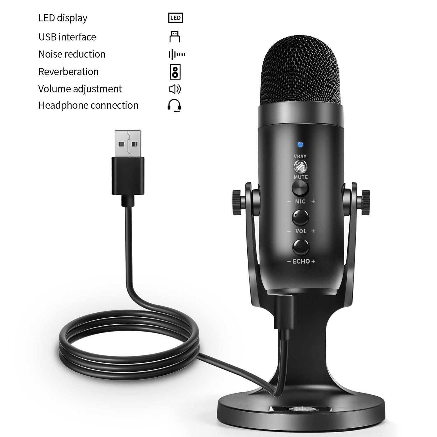 Condenser Microphone USB Gaming Microphone Noise Canceling Mic For PC Streaming