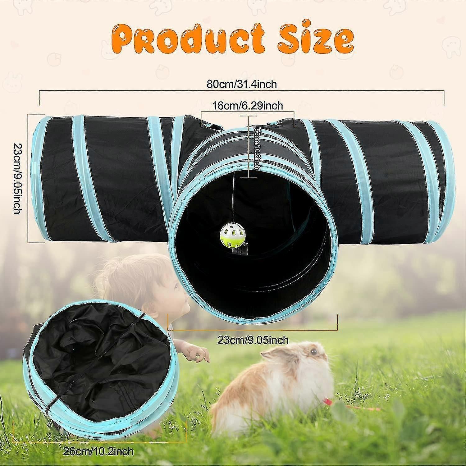 Bunny Tunnels Tubes Collapsible 3 Way Bunny Hideout Small Animal Activity Tunnel Toys For Dwarf Rabbits Bunny Guinea Pigs Kitty Blue -