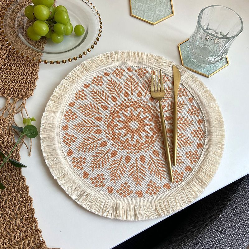 3pcs Boho Round Placemat Cotton Woven Macrame Tassels Table Mats Home Decor