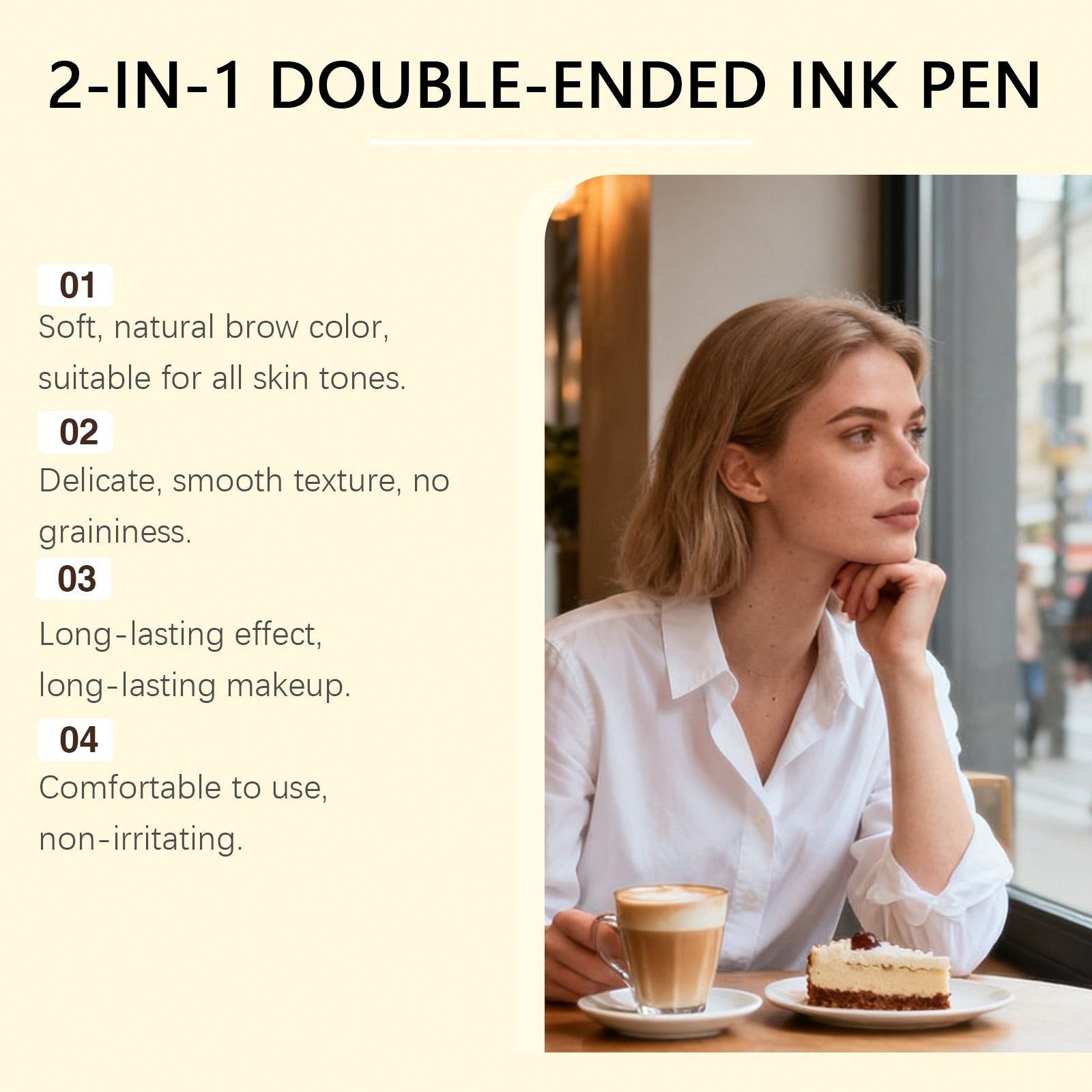 Brown 2-in-1 Eyebrow Pencil, Natural, Smudge-Proof, Easy to Use, Perfect for Flawless Brows ,2ml