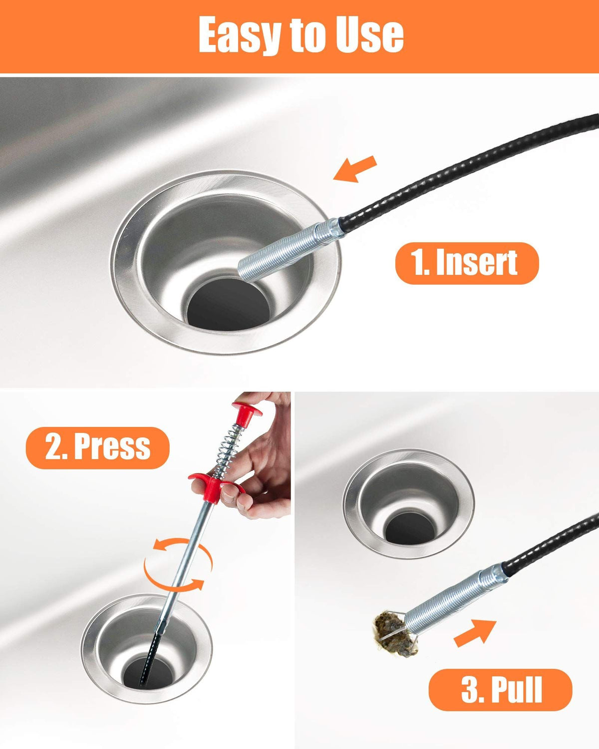 7pcs Drain Clog Remover Tool Snack Cleaner Auger Hair Catcher For Bathroom