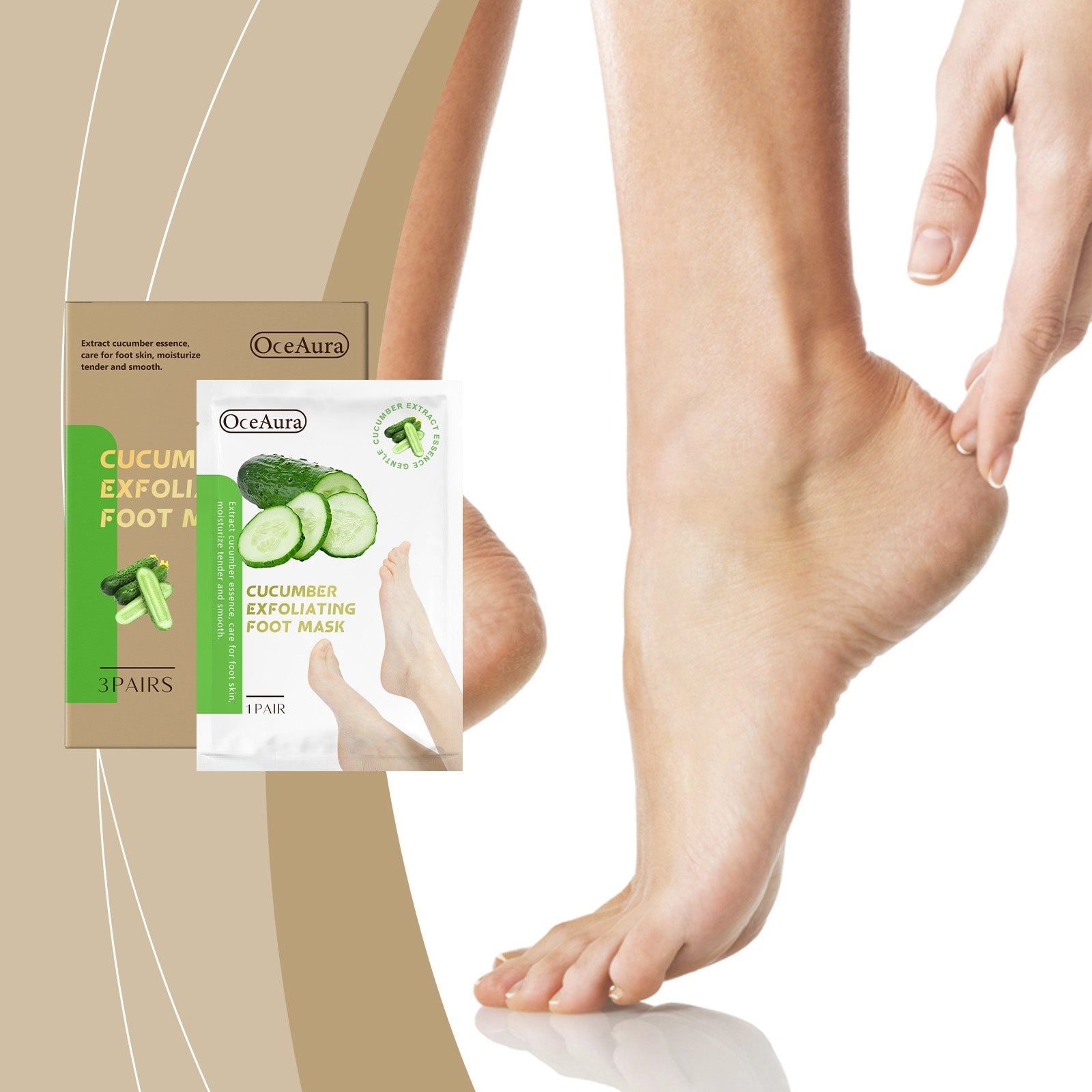 Cucumber Foot Mask, Hydrating Foot Care, Exfoliating Moisturizer, Soft Feet ,3pcs